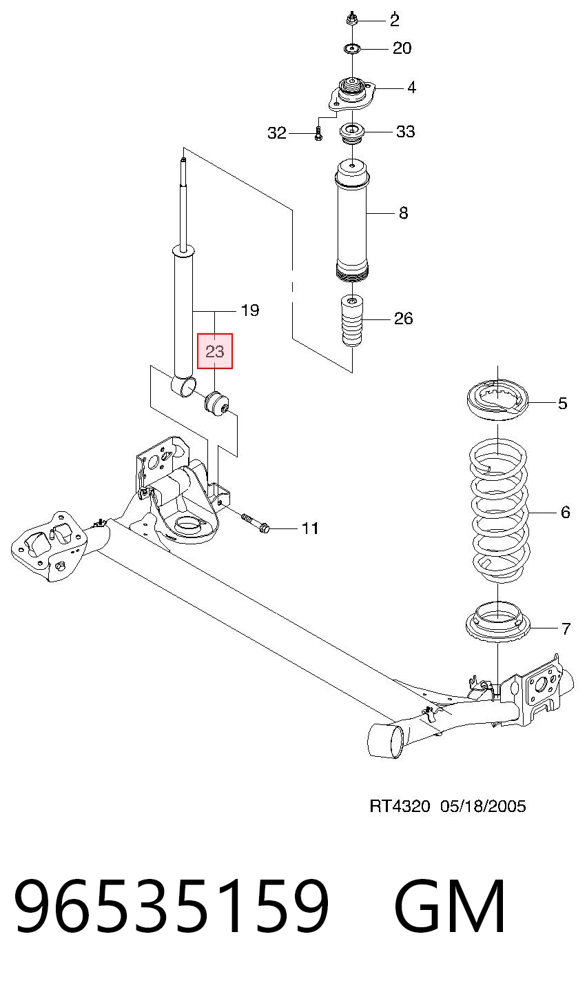 Do koszyka Silentblock amortyzatora tylnego Chevrolet Aveo II T250, T255