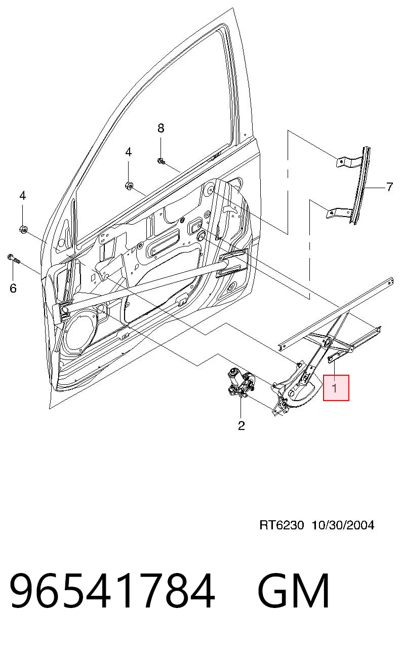Mechanizm podnoszenia szyby drzwi przednich prawych do Chevrolet Aveo I T200