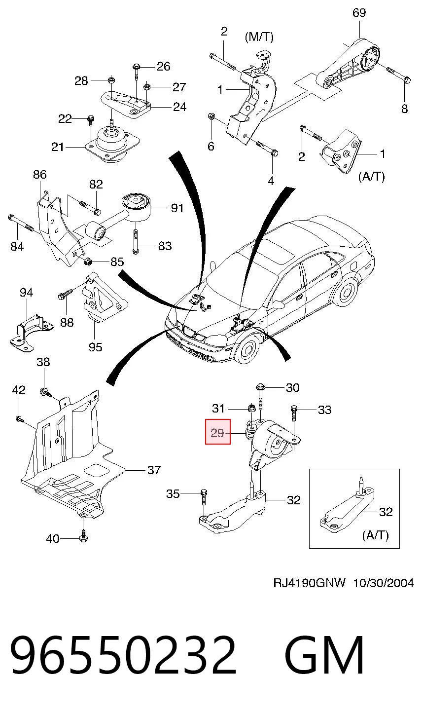 Poduszka (podpora) silnika lewa Chevrolet Lacetti sedana (J200) (2003 - 2013) cena, od 53,46 USD