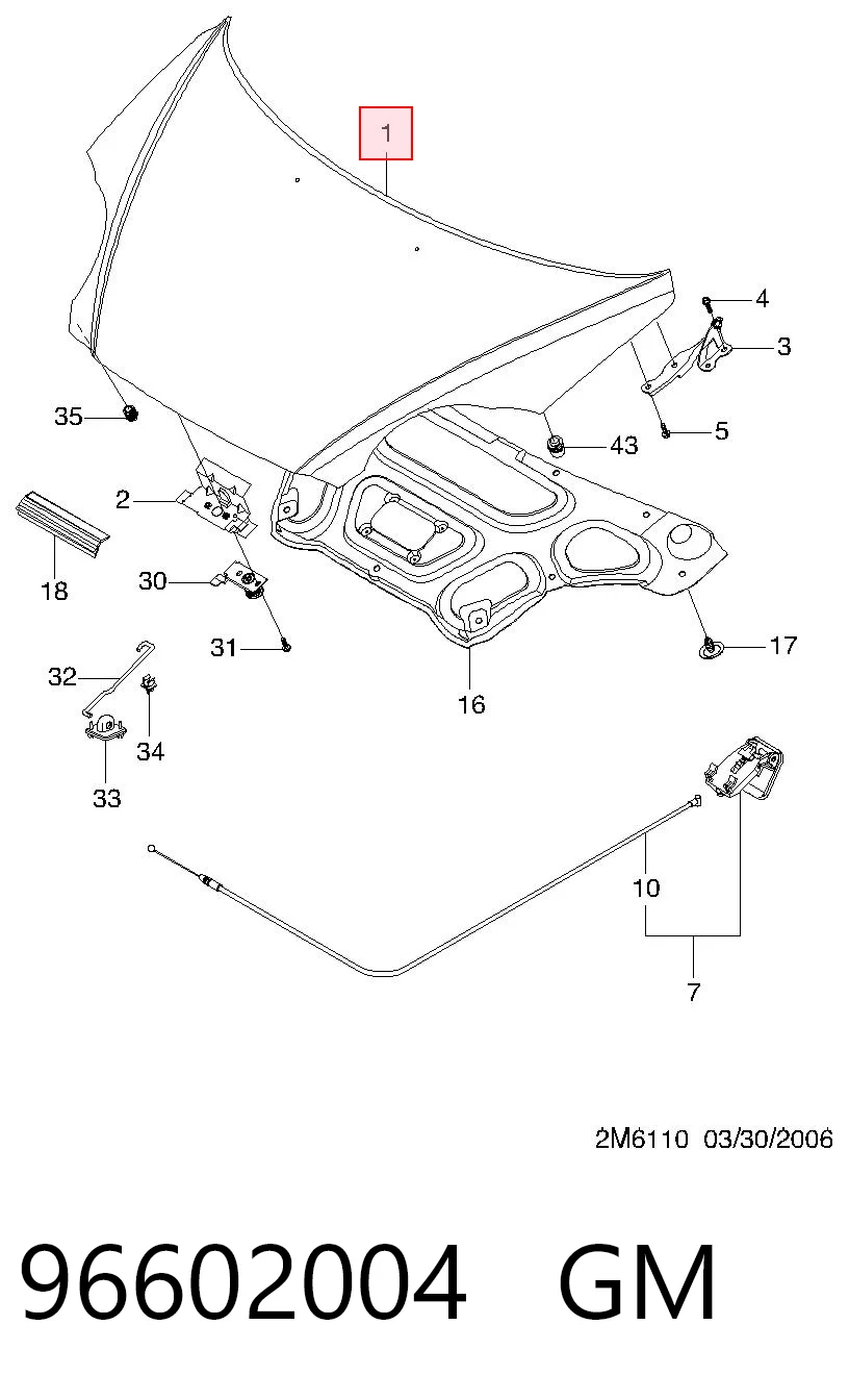 Maska silnika do Chevrolet Spark (Matiz)  M200, M250