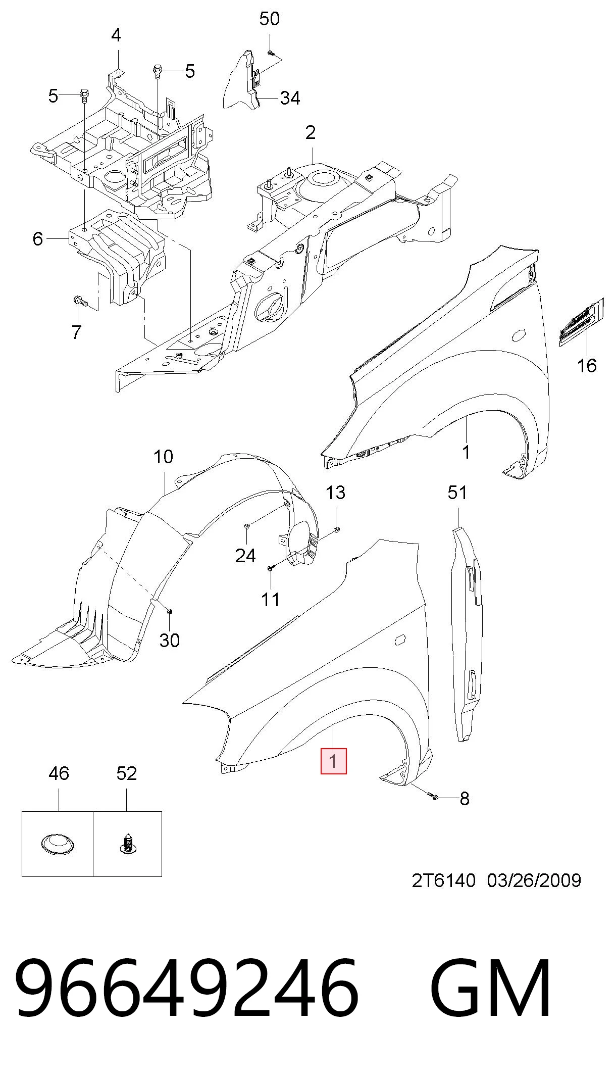 Błotnik przedni prawy do Chevrolet Aveo II T250, T255