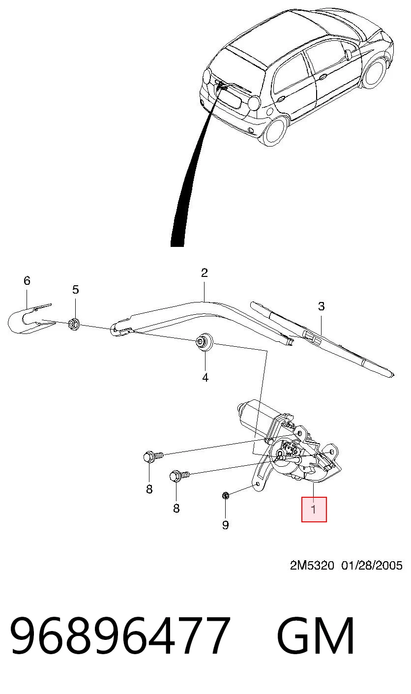 Silniczek wycieraczki tylnej szyby do Chevrolet Spark (Matiz)  M200, M250