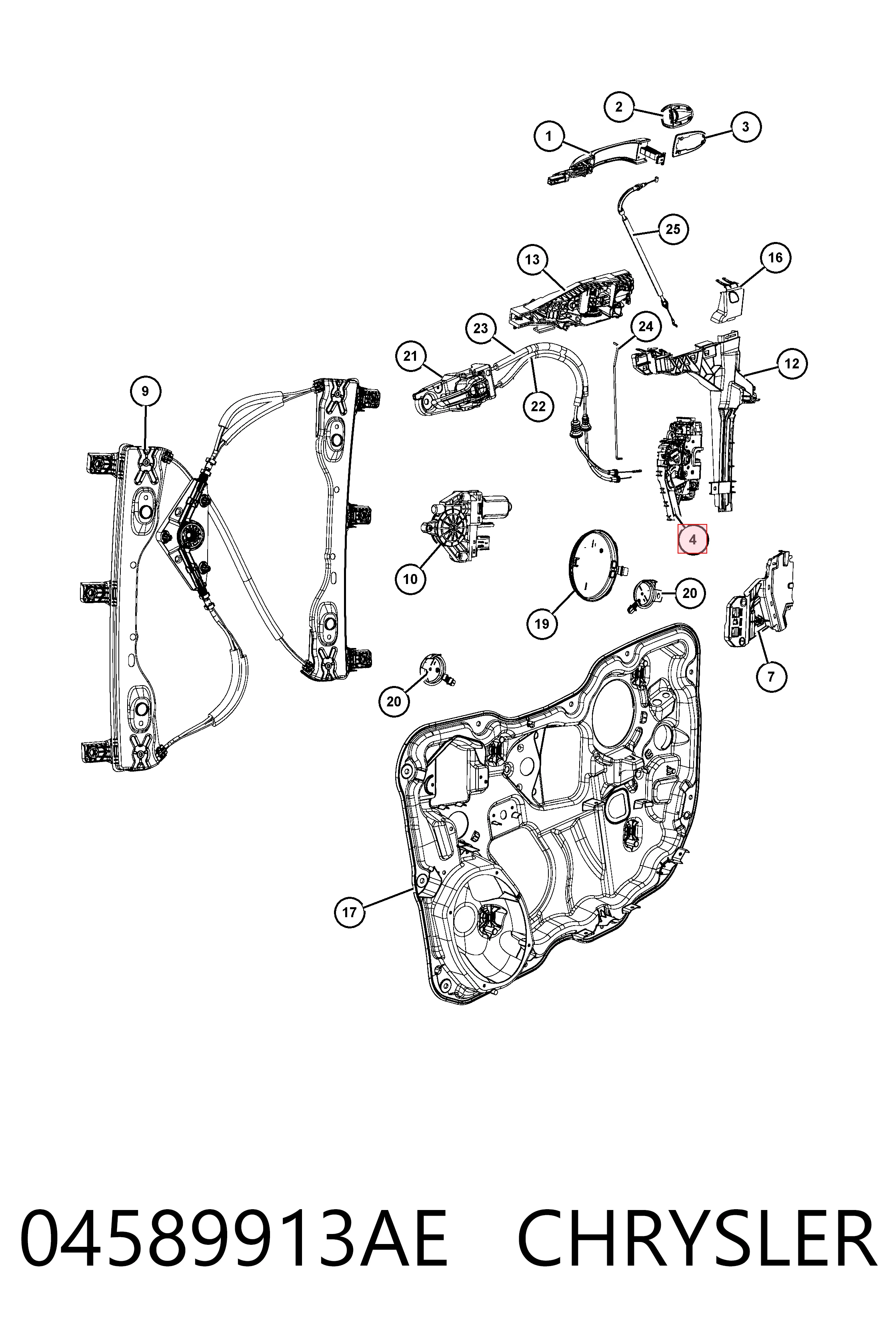 04589913AE Chrysler Zamek drzwi przednich lewych