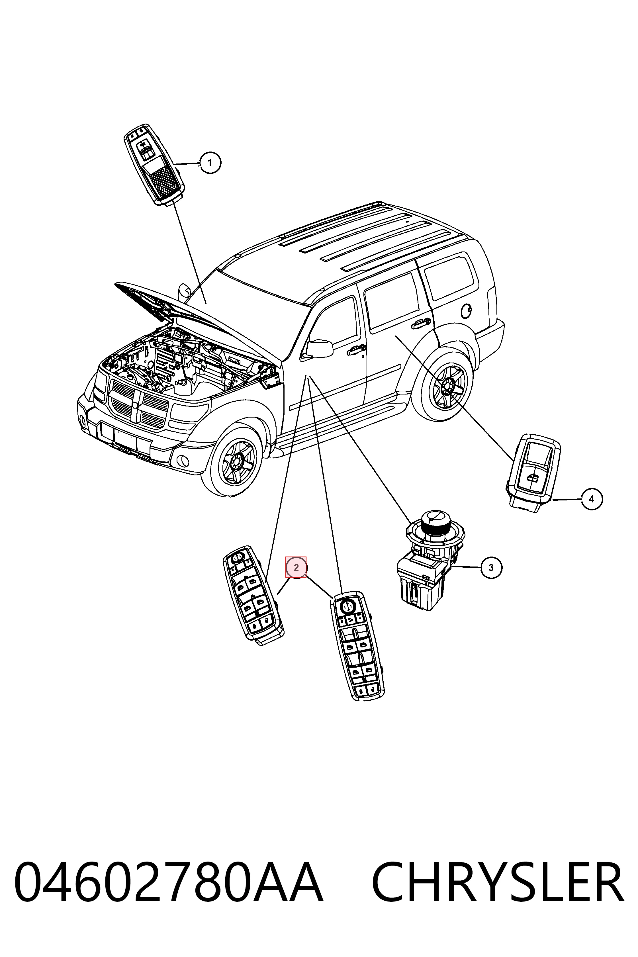 04602780AA Chrysler Panel przyciskowy sterowania podnośnikiem szyby przedni lewy