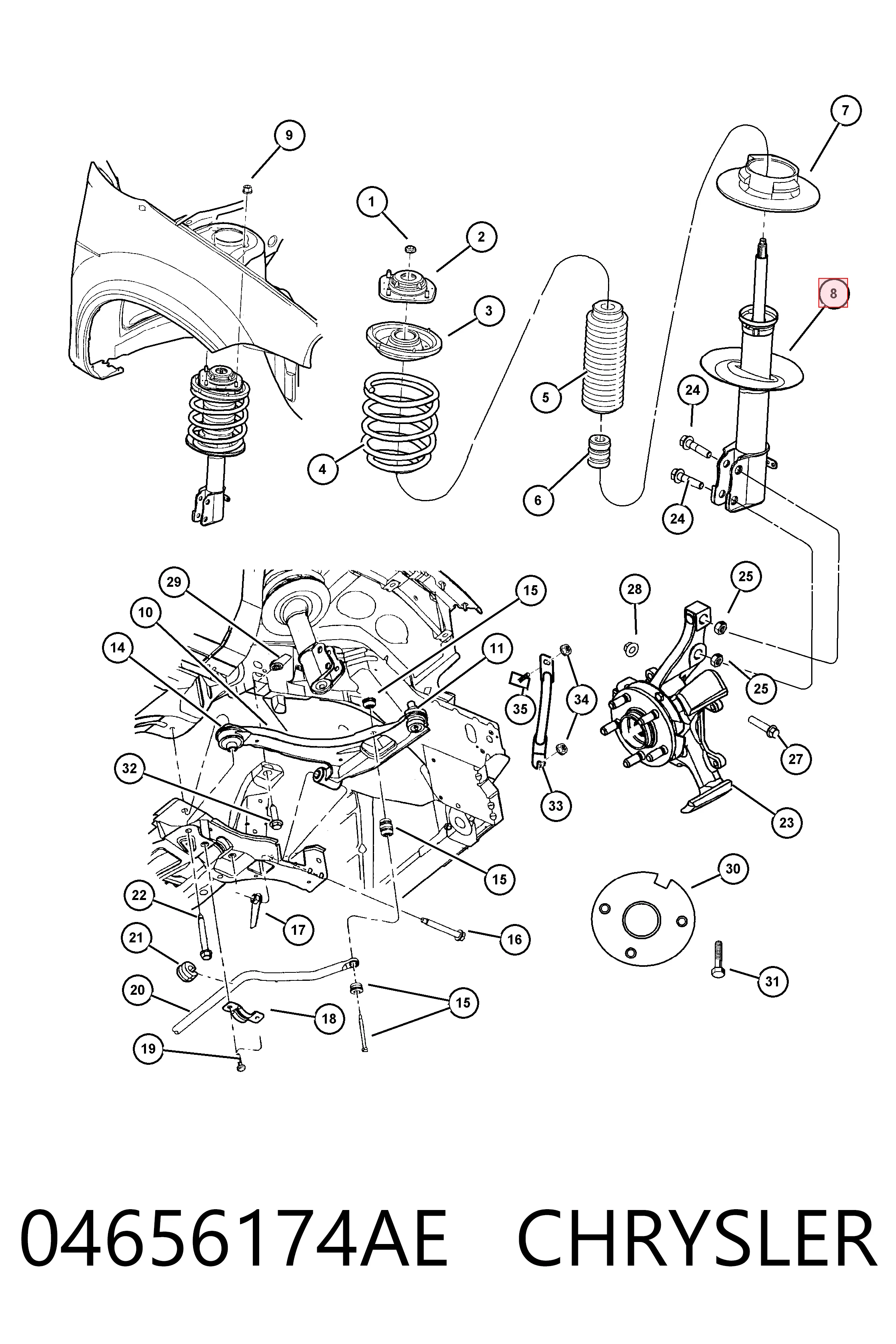 Amortyzator przedni Dodge Neon sedana (1995 - 2001) cena, od 46,19 USD