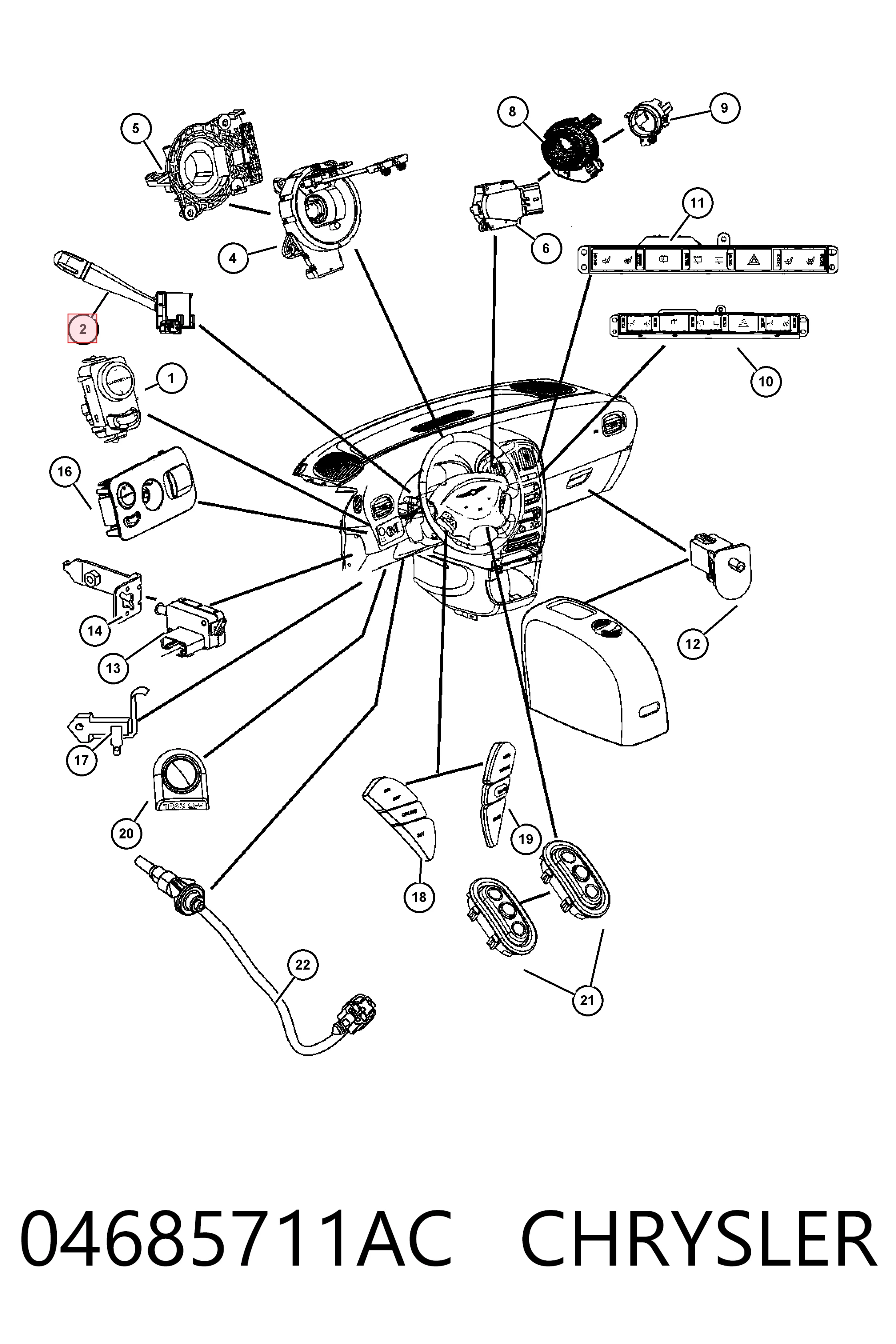 Przełącznik zespolony prawy Fiat/Alfa/Lancia K04685711AC cena, od 28,94 USD