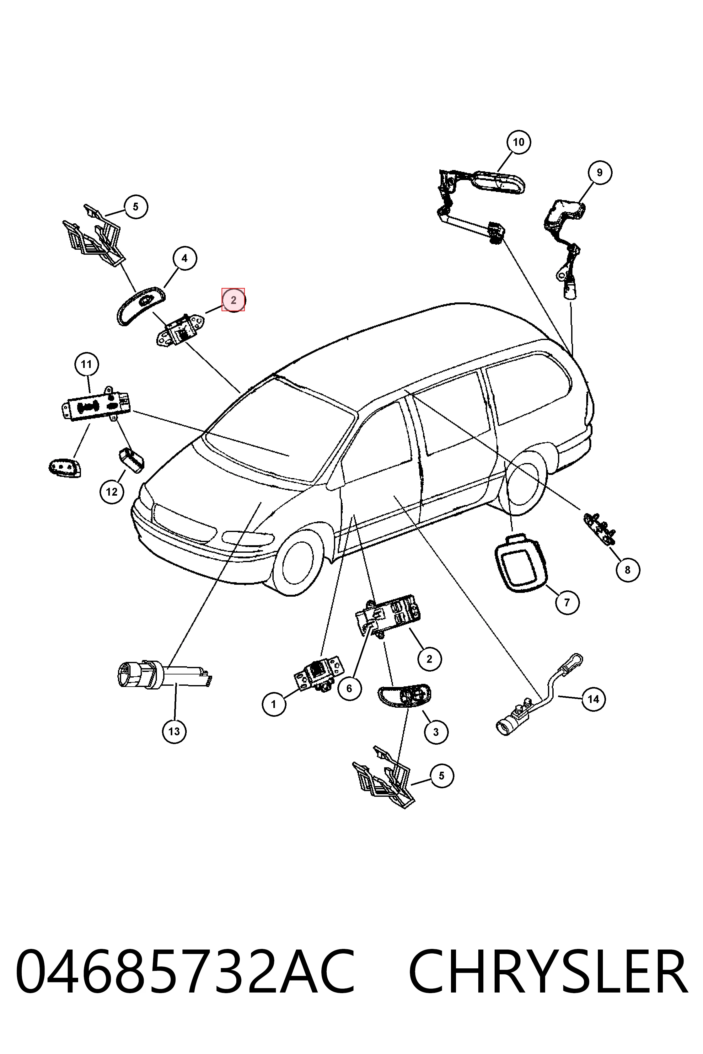 04685732AC Chrysler Panel przyciskowy sterowania podnośnikiem szyby przedni lewy