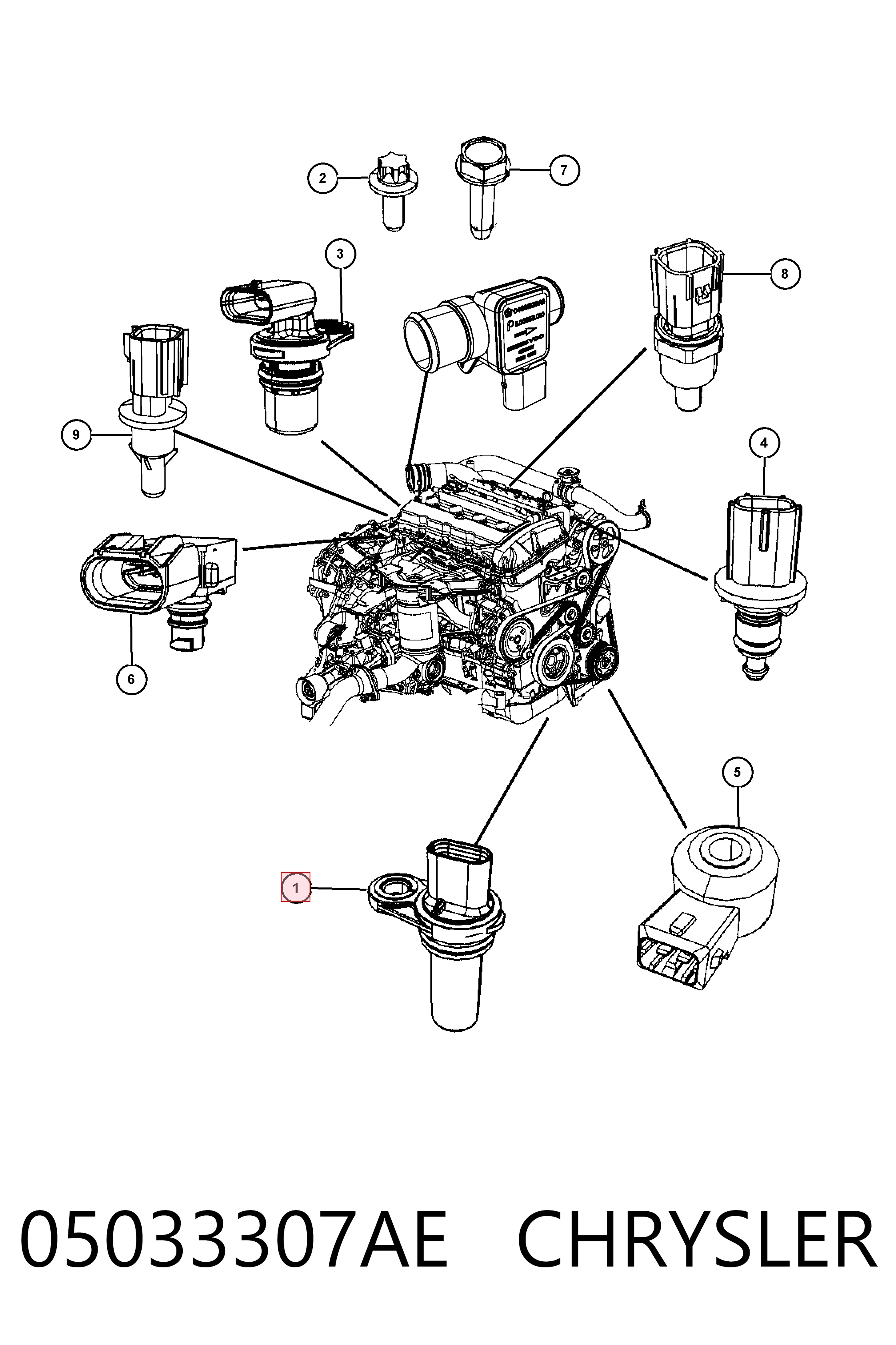 05033307AE Chrysler Czujnik położenia wału korbowego