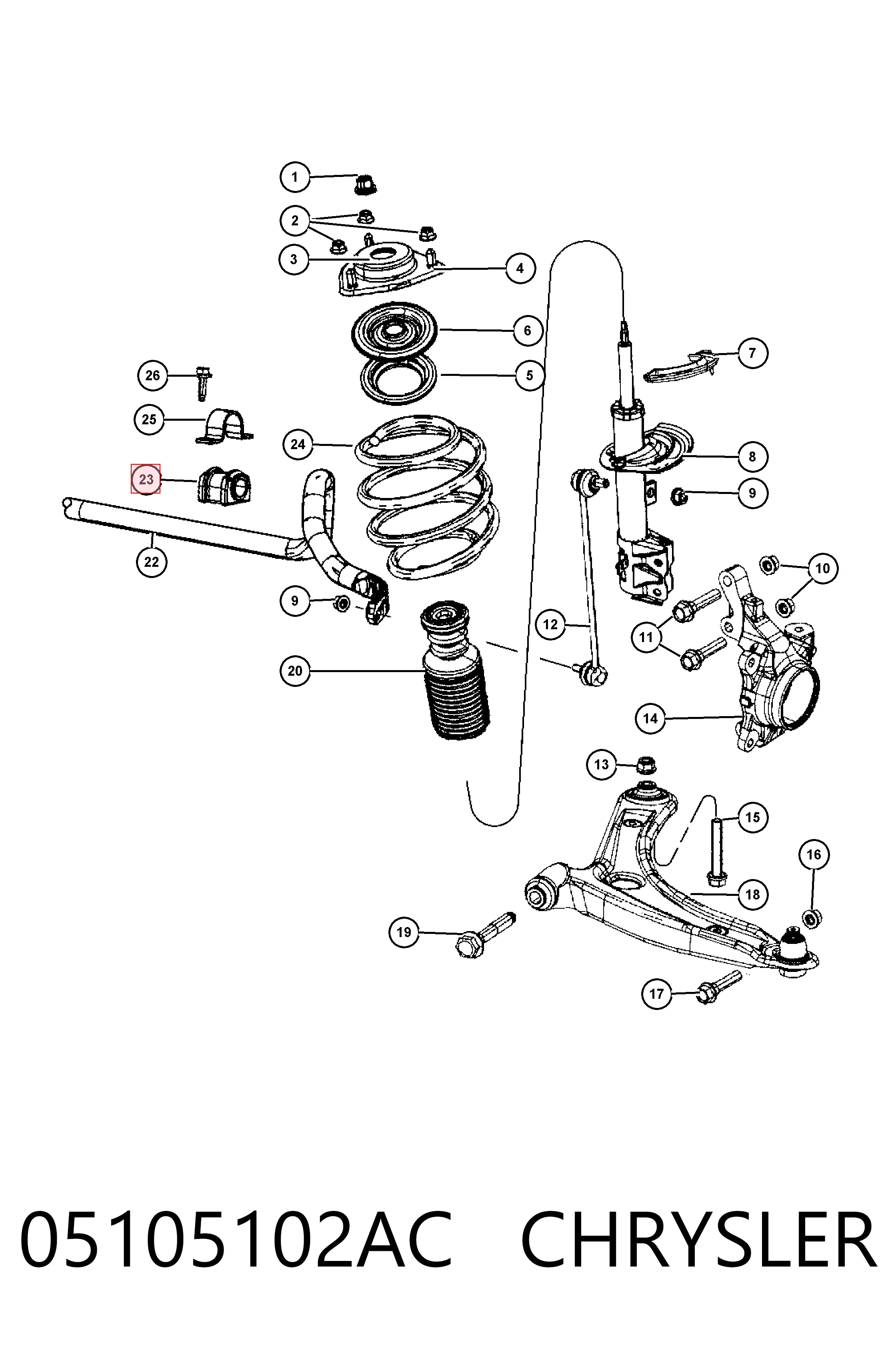 05105102AC Chrysler Tuleja stabilizatora przedniego