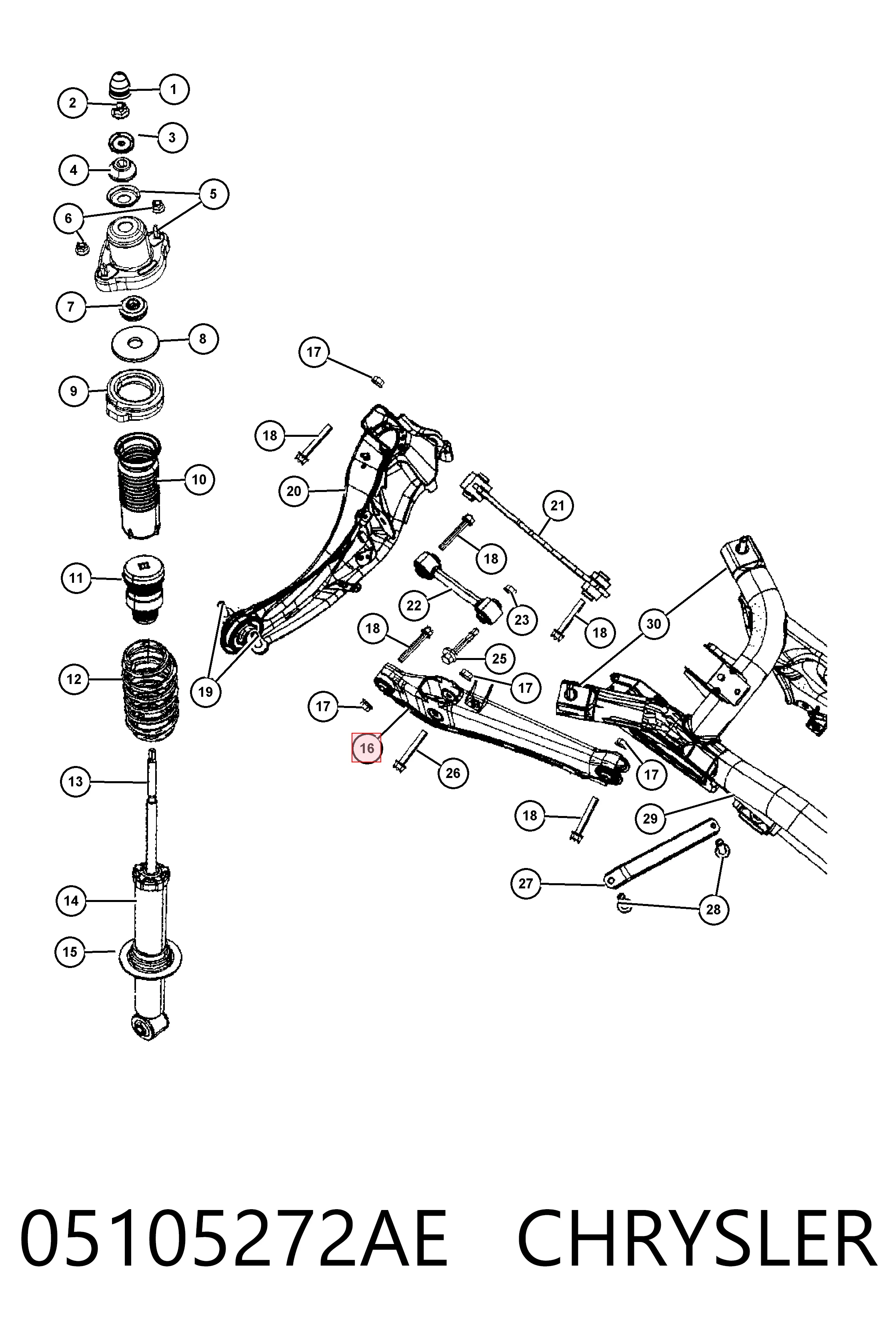 K05105272AF Fiat/Alfa/Lancia Wahacz zawieszenia tylnego dolny lewy/prawy