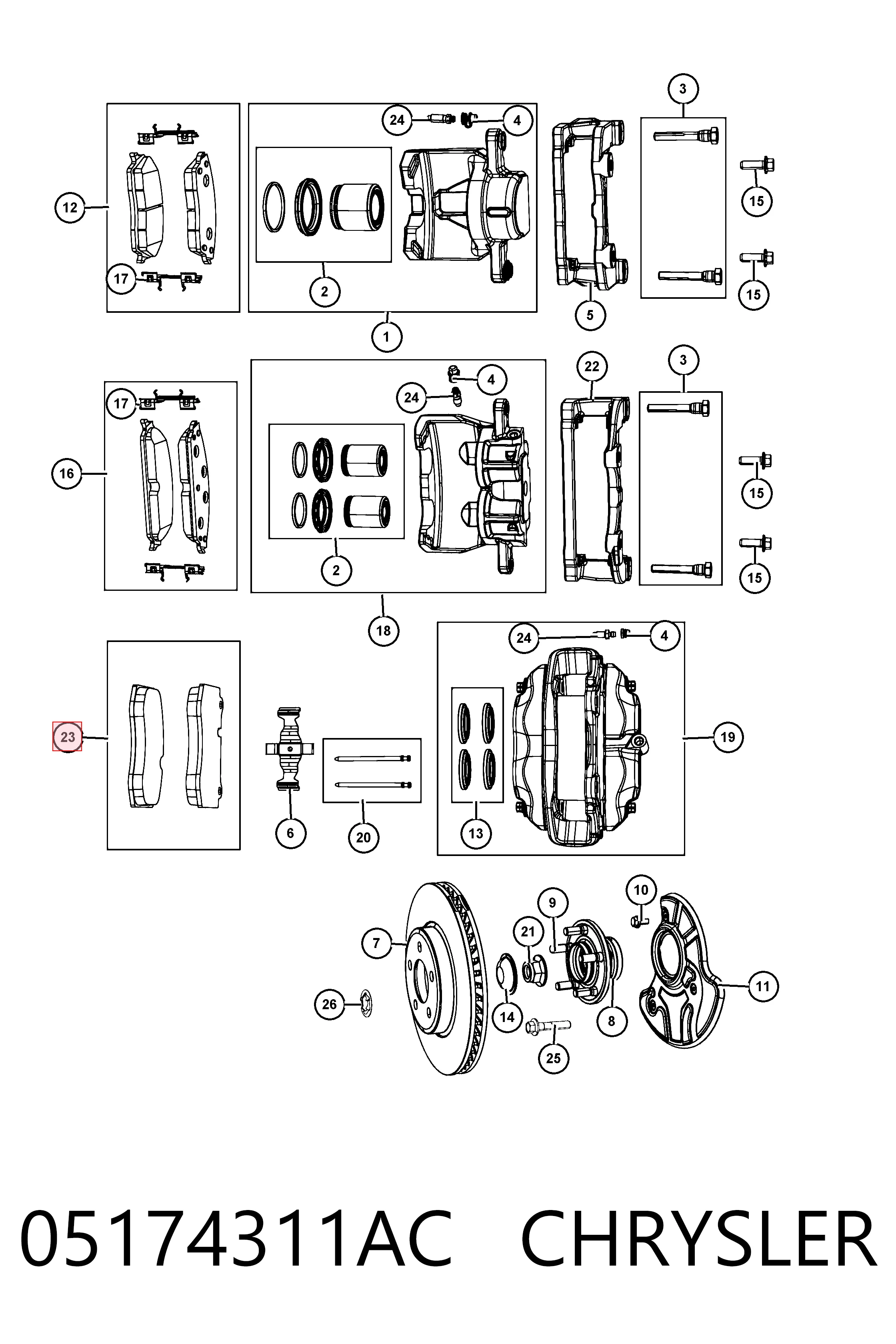 Do koszyka K05174311AC Fiat/Alfa/Lancia Klocki hamulcowe przednie tarczowe