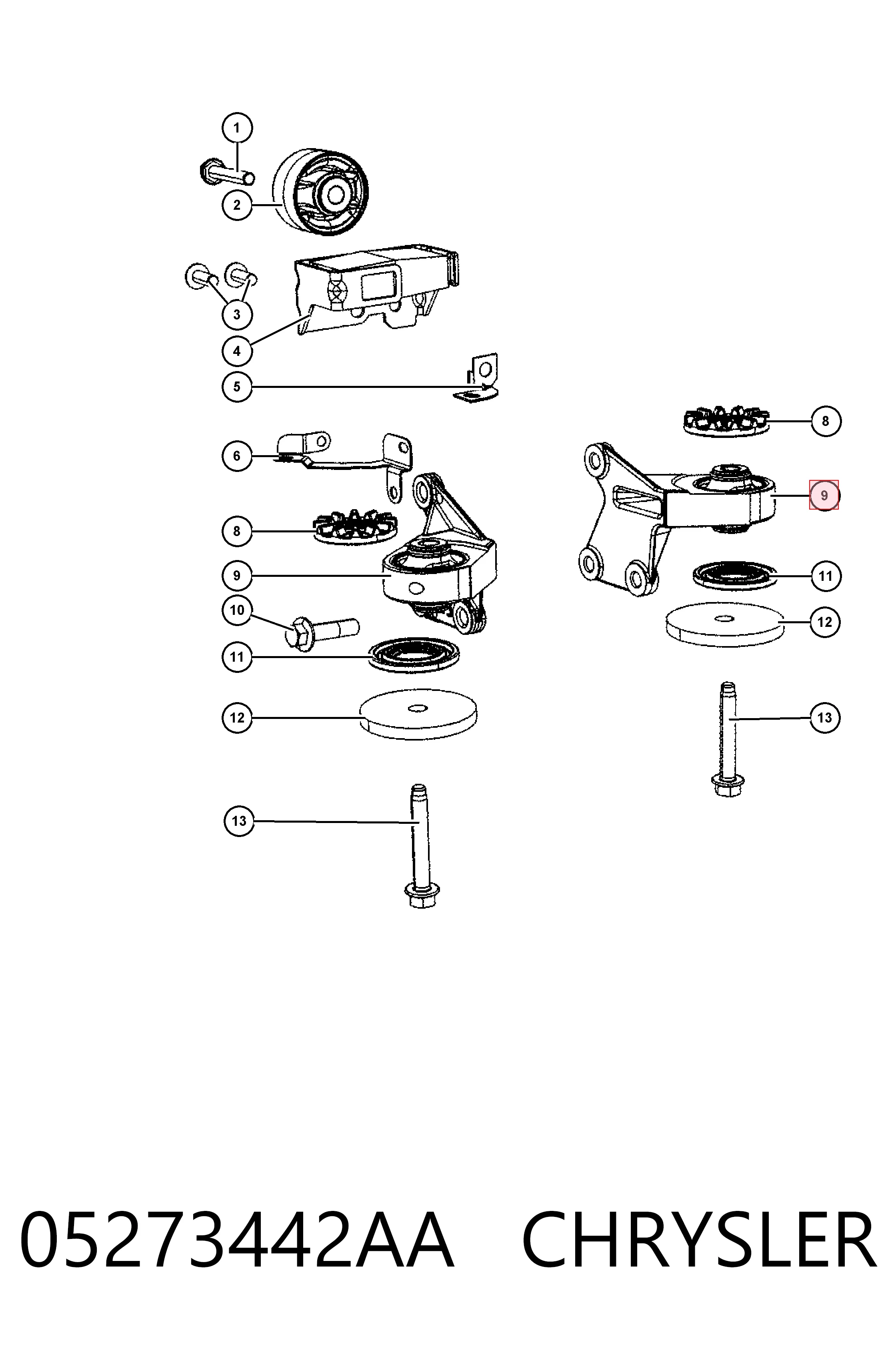 Do koszyka K05273442AA Fiat/Alfa/Lancia Silentblock trawersu do mocowania przedniego reduktora przedni