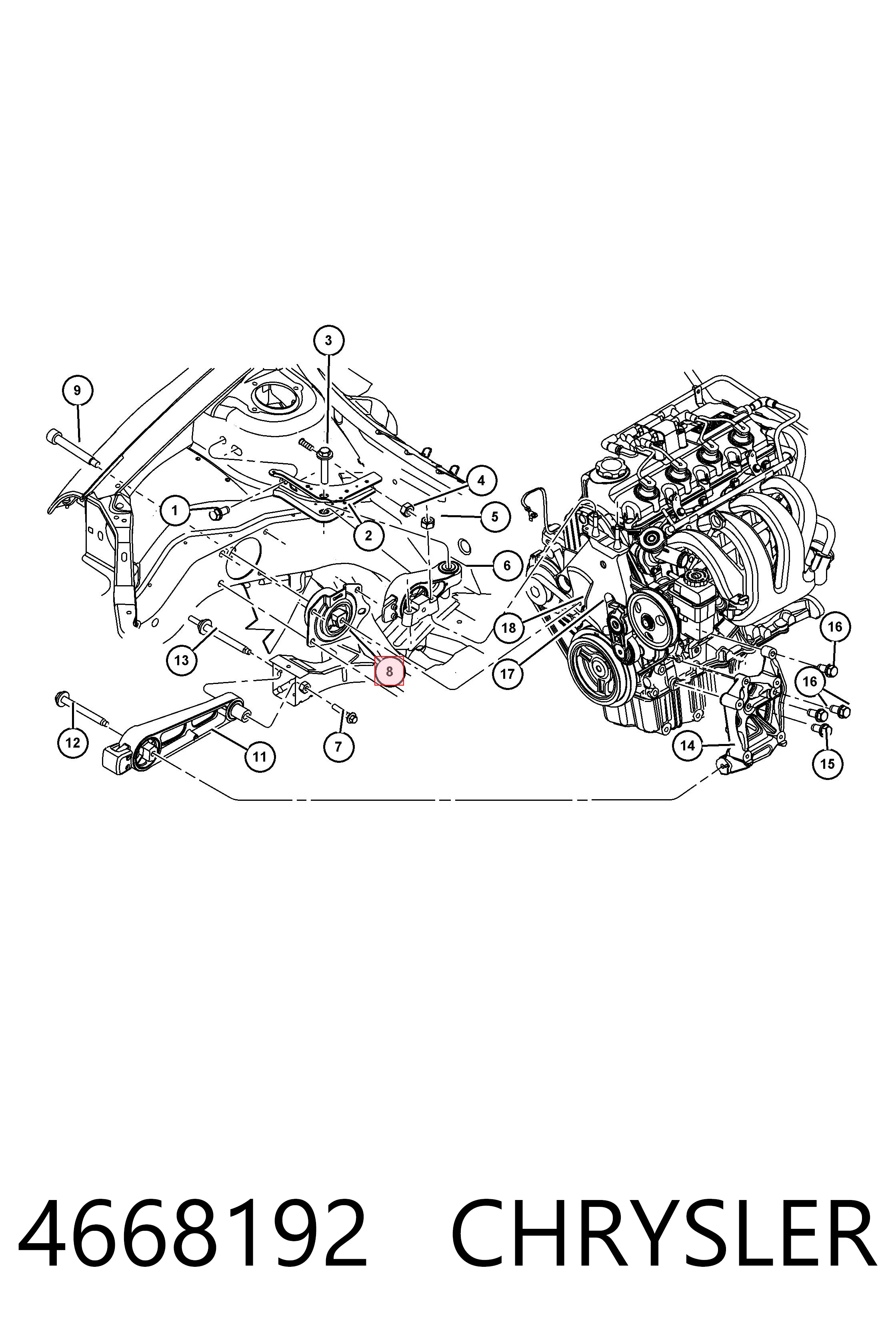 4668192 Chrysler Poduszka (podpora) silnika prawa