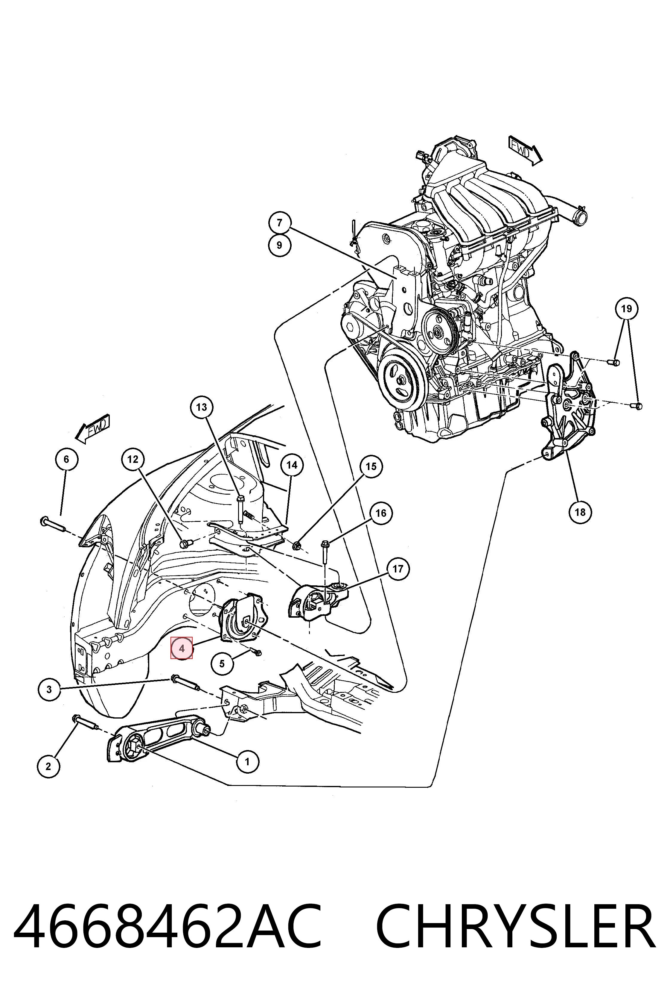 4668462AC Chrysler Poduszka (podpora) silnika tylna