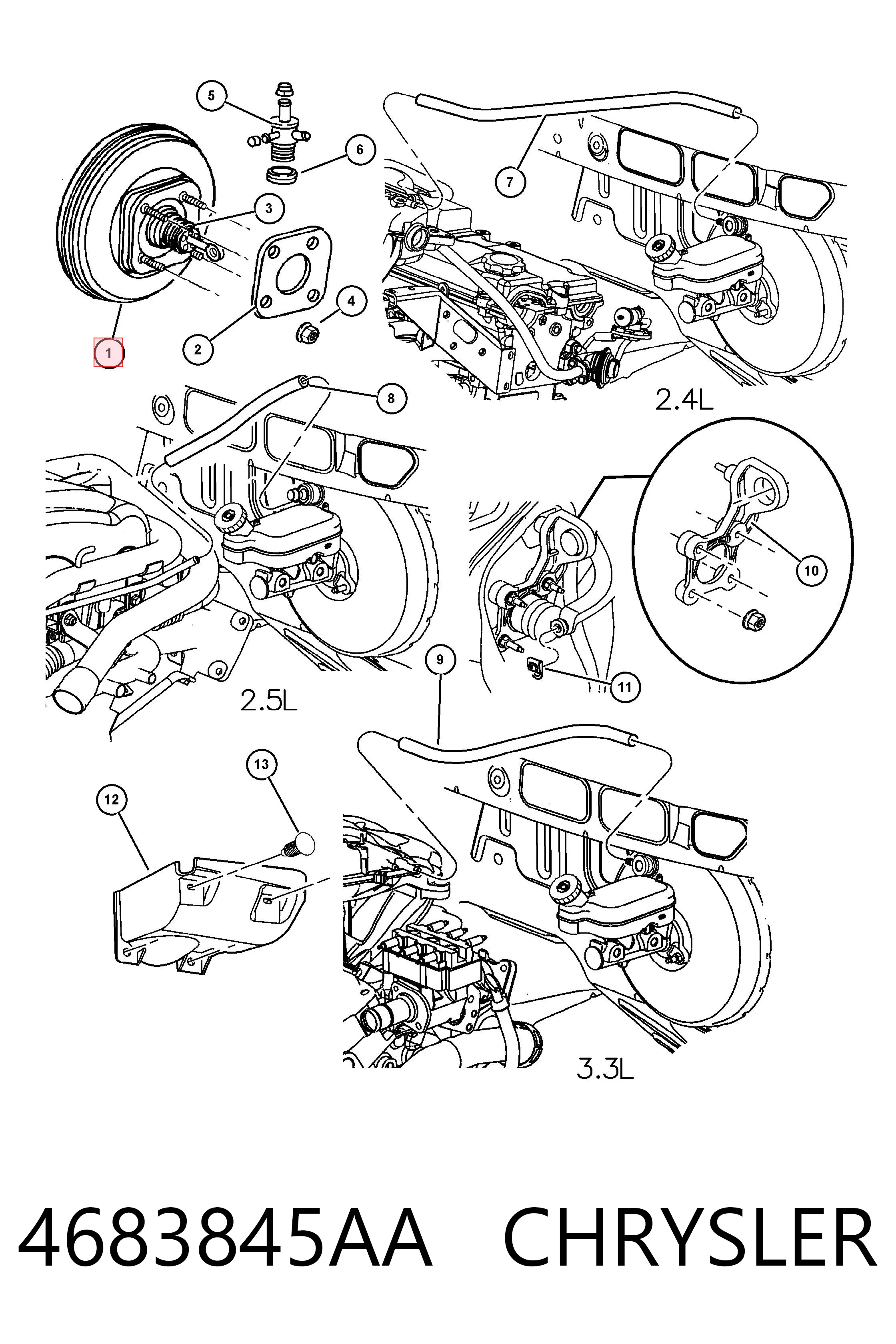 Wzmacniacz próżniowy hamulców do Chrysler Voyager III RG, RS