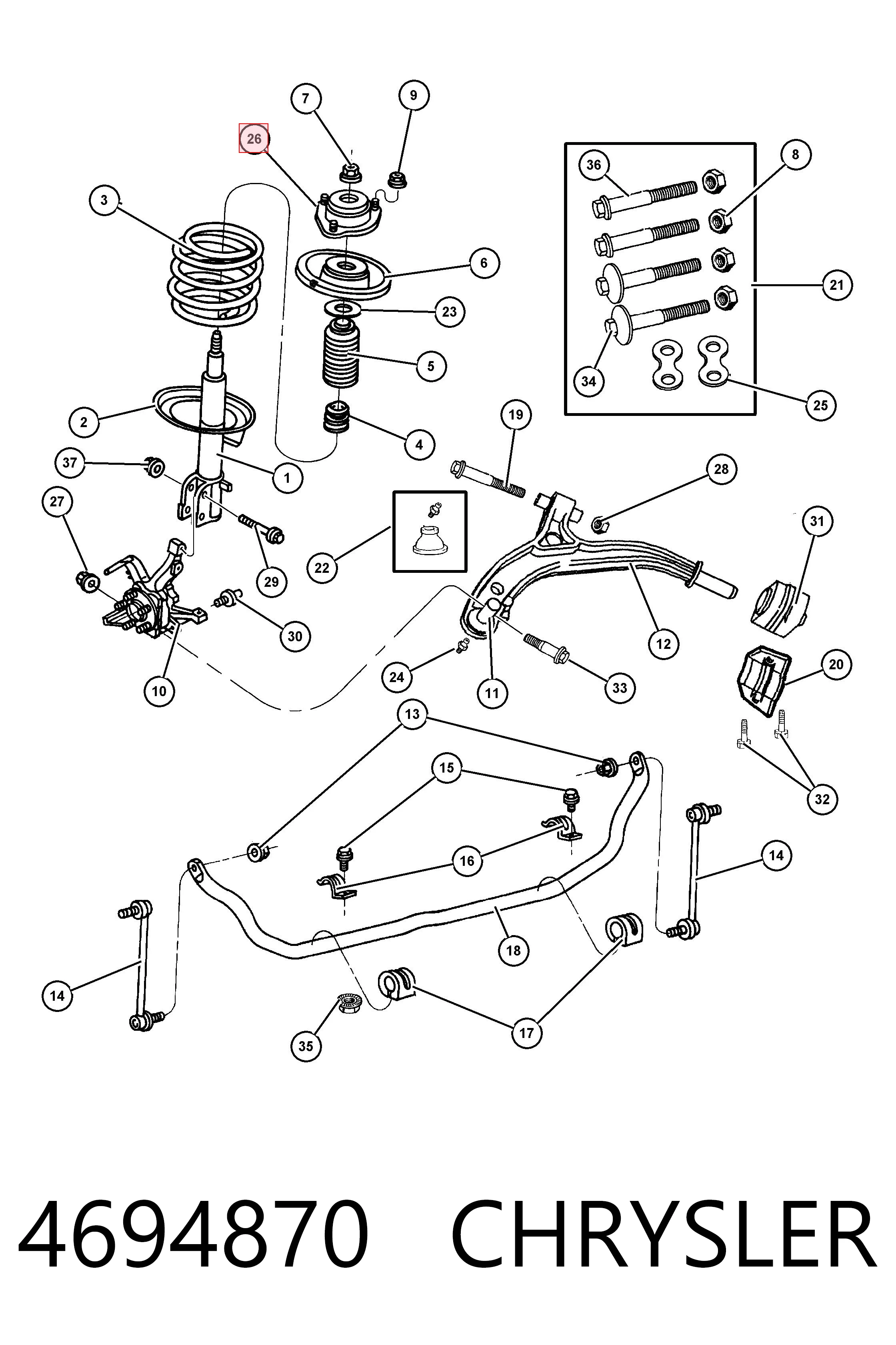 4694870 Chrysler Poduszka amortyzatora przedniego