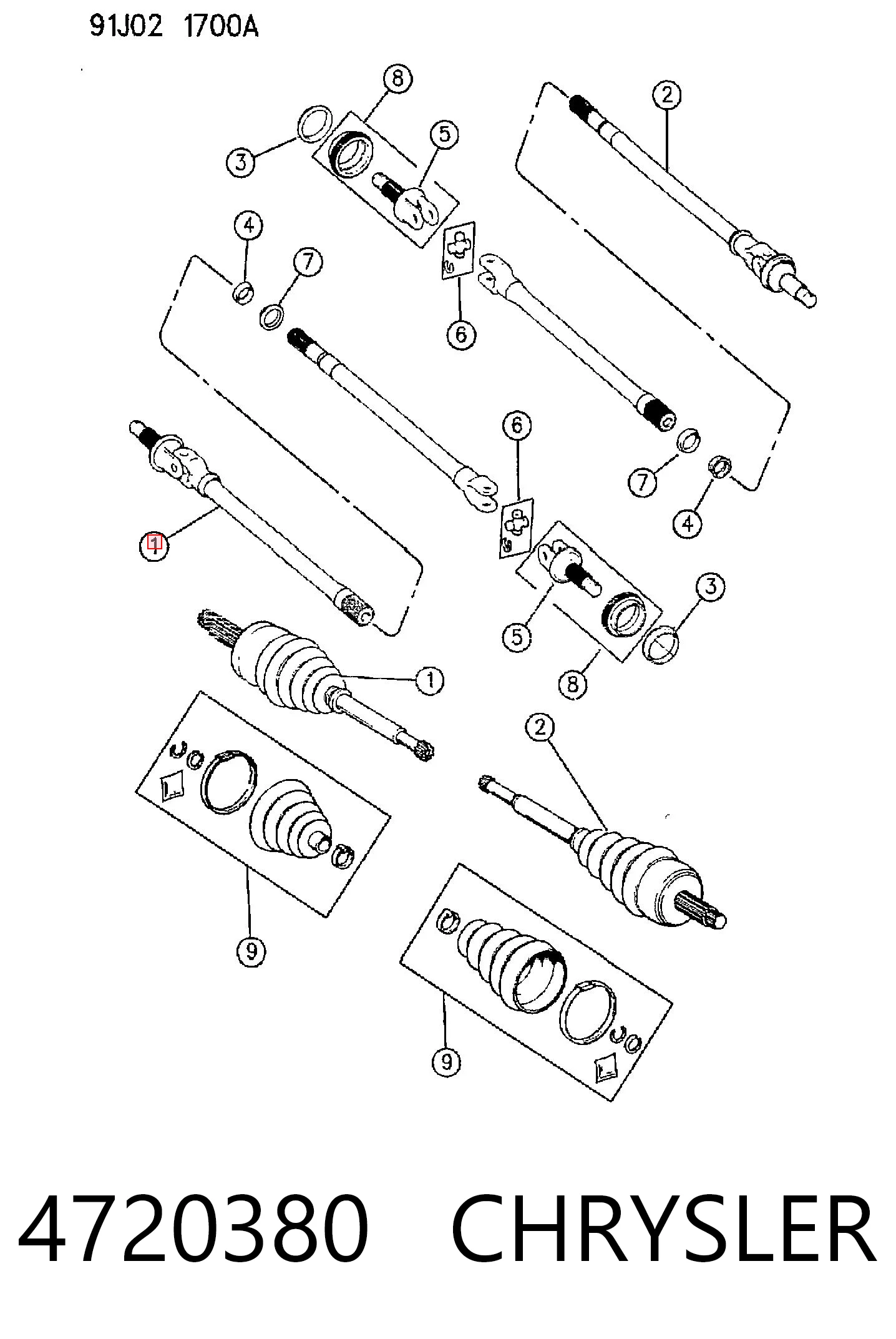 Półoś napędowa przednia prawa Jeep Cherokee II SUV (XJ) (1988 - 2001) cena, od 72,42 USD