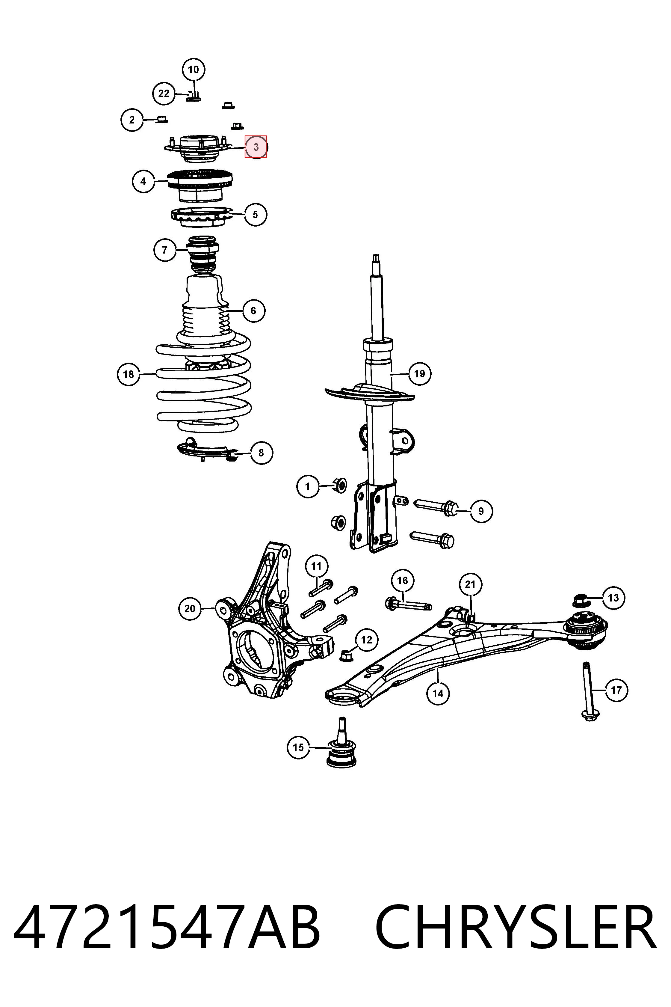 4721547AB Chrysler Poduszka amortyzatora przedniego