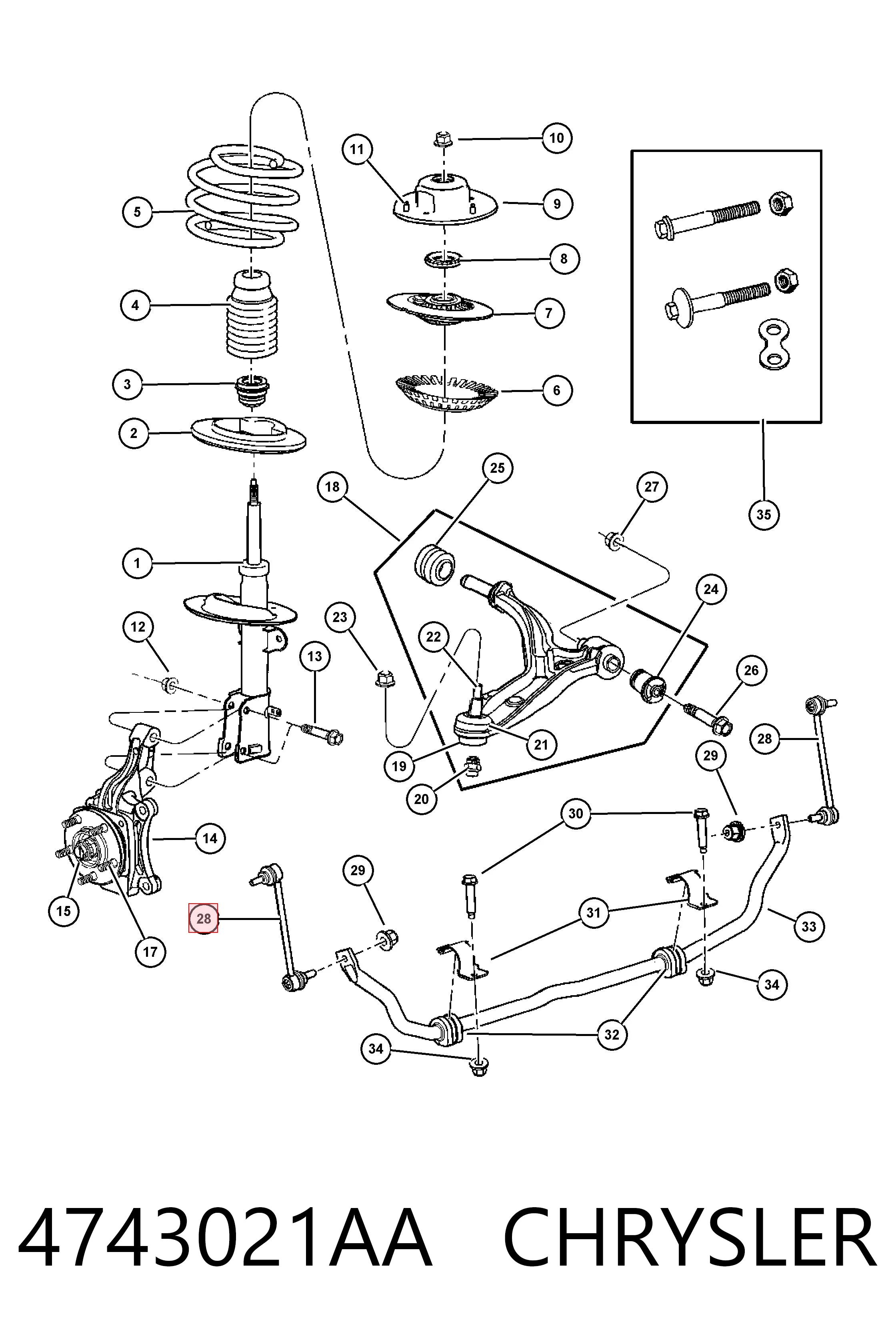 4743021AA Chrysler Łącznik stabilizatora przedniego