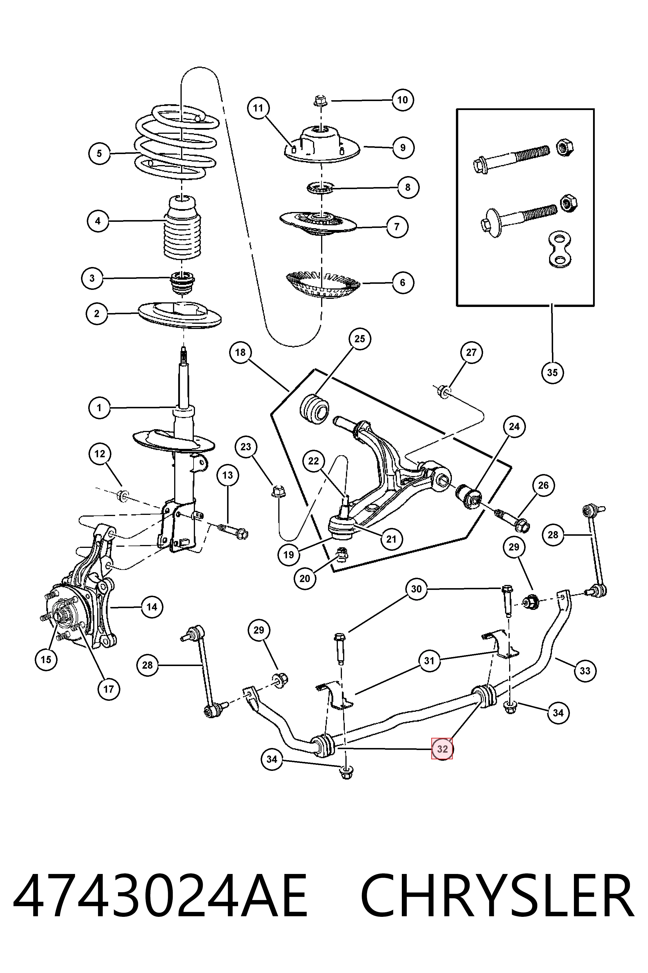 4743024AE Chrysler Tuleja stabilizatora przedniego