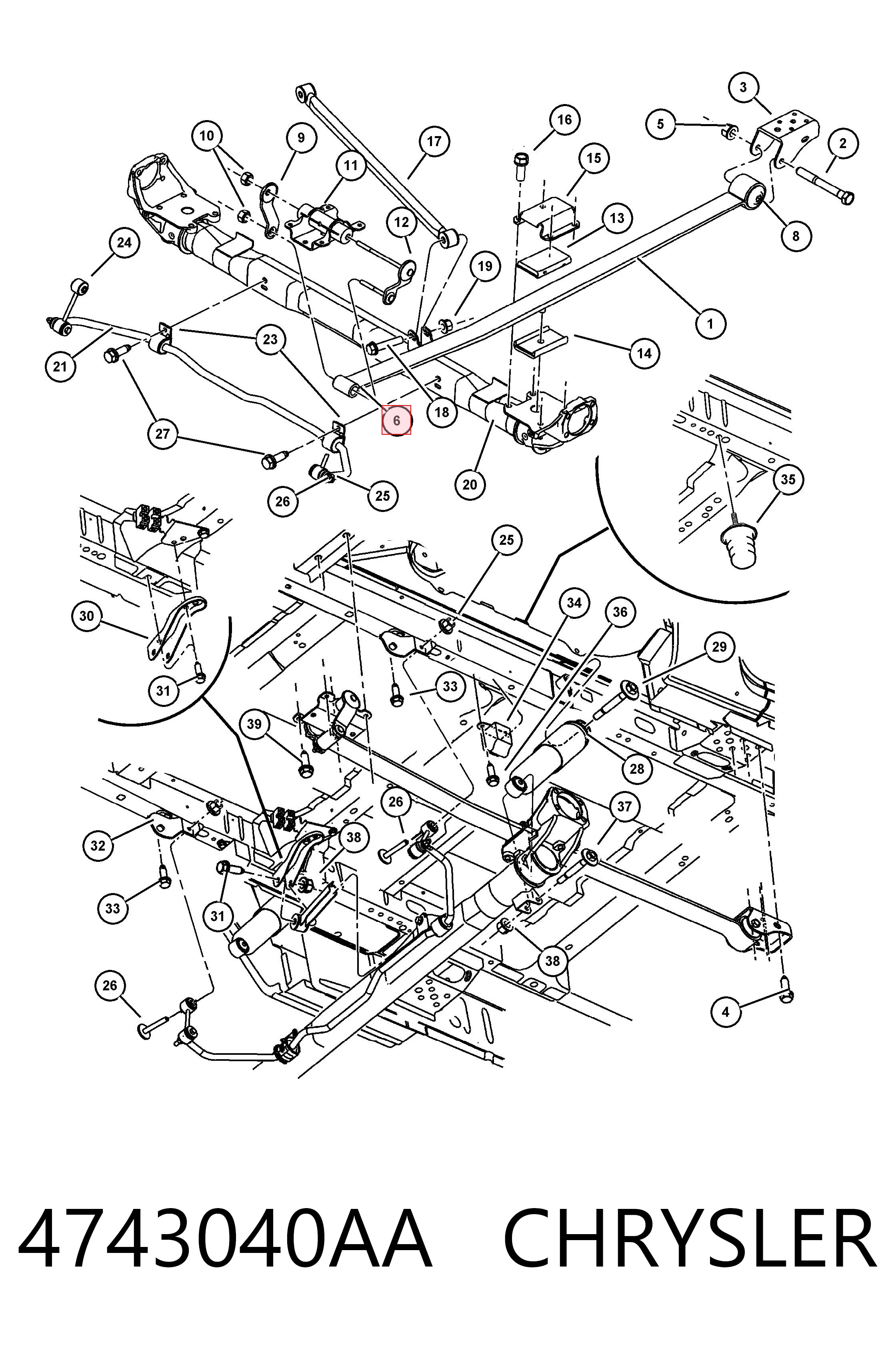 4743040AA Chrysler Silentblock tylnego resoru tylny