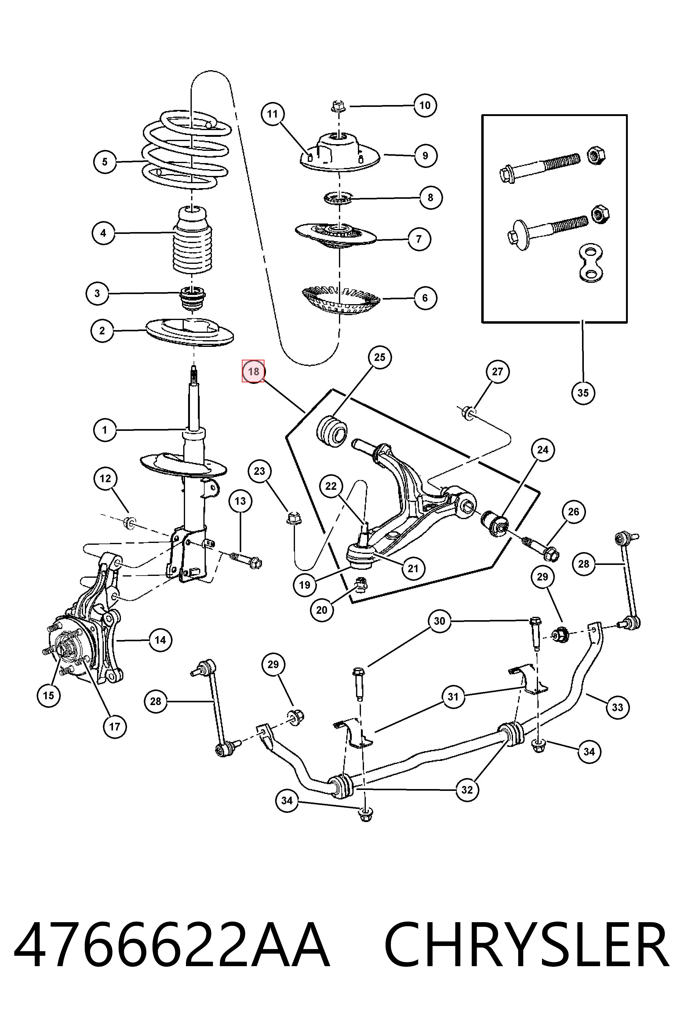 4766622AA Chrysler Wahacz zawieszenia przedniego dolny prawy