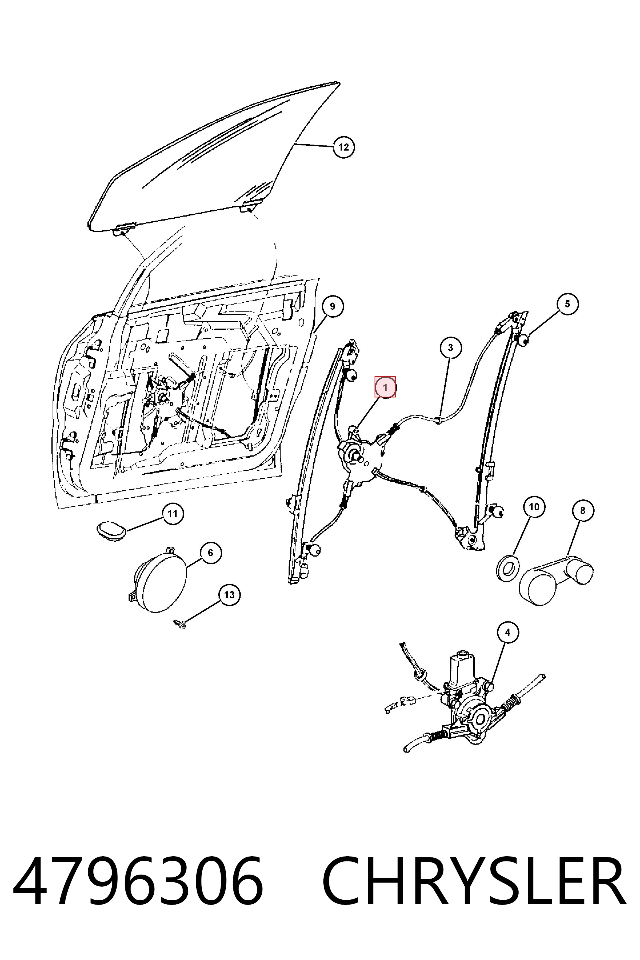 Mechanizm podnoszenia szyby drzwi przednich prawych do Chrysler Voyager I ES 