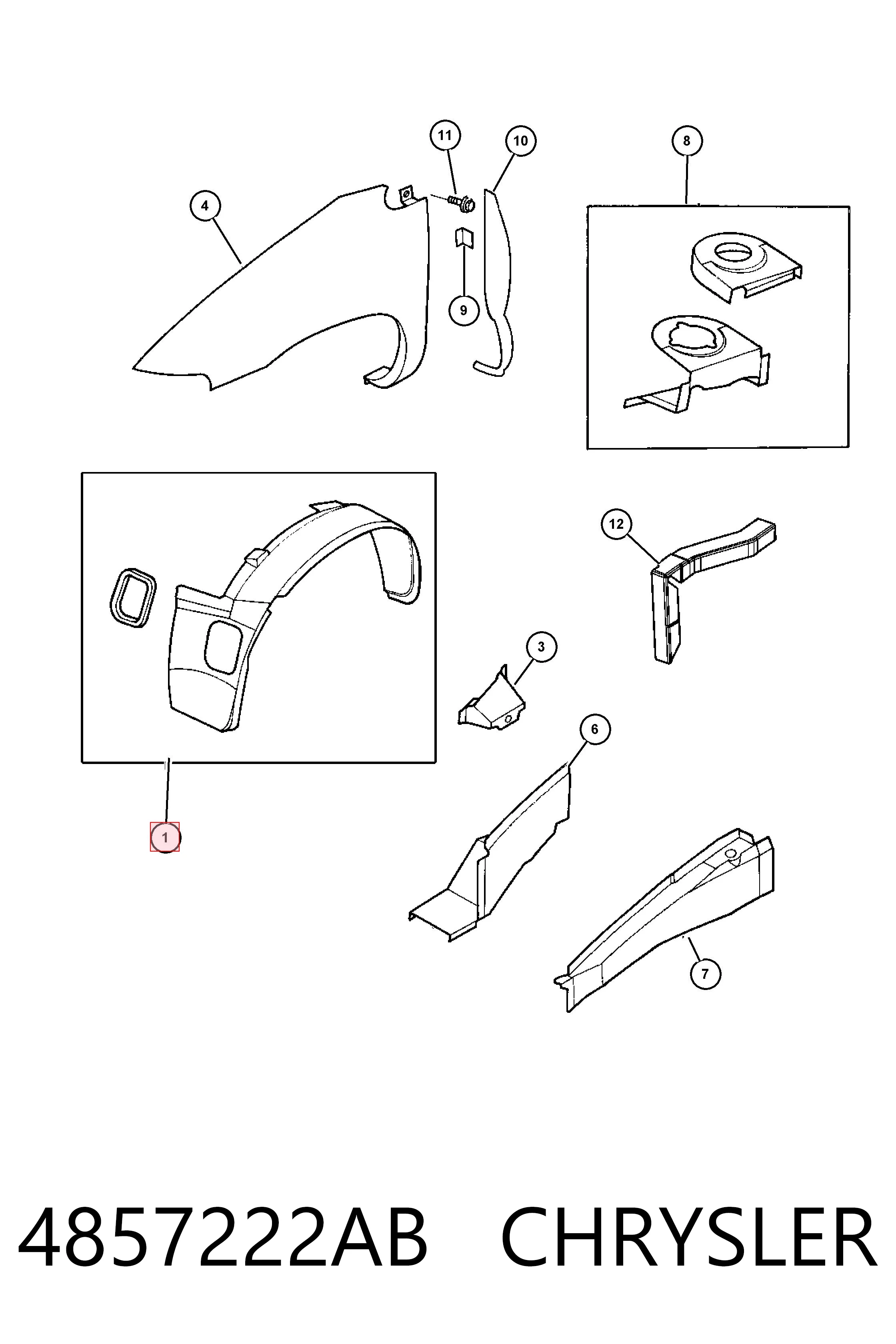Nadkole błotnika przedniego prawe Dodge Caravan minivan (NS) (1996 - 2003) cena, od 28,92 USD