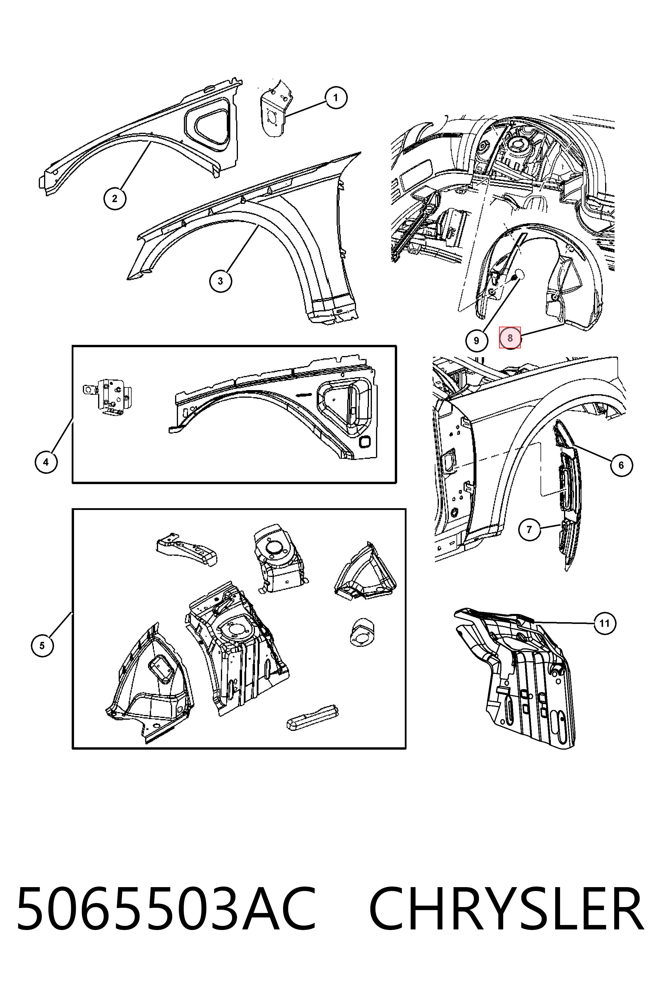 5065503AC Chrysler Nadkole błotnika przedniego lewe