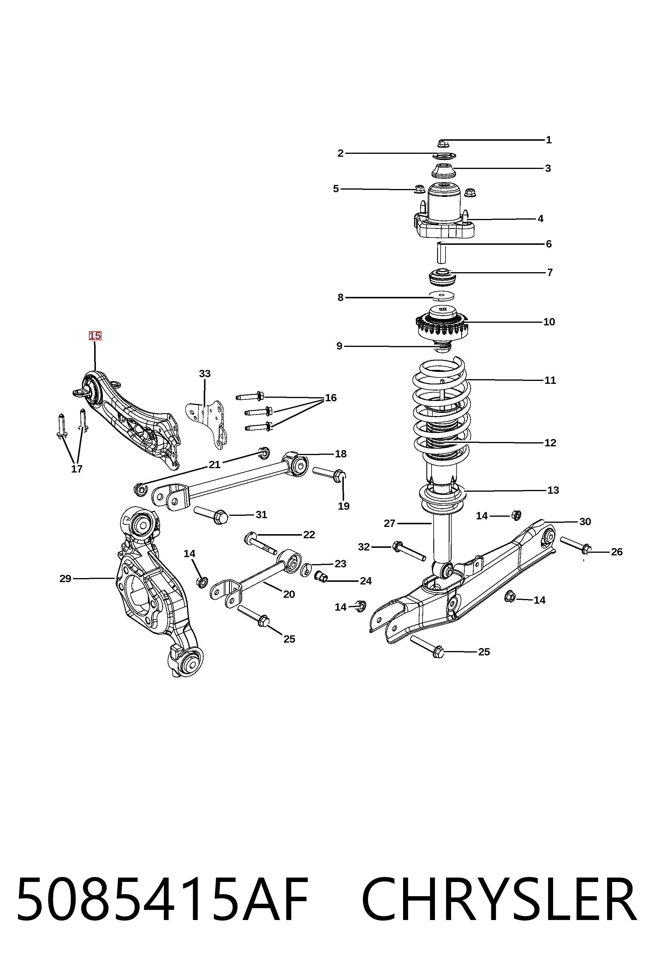 5085415AF Chrysler Wahacz (drążek) zawieszenia tylnego podłużny dolny lewy