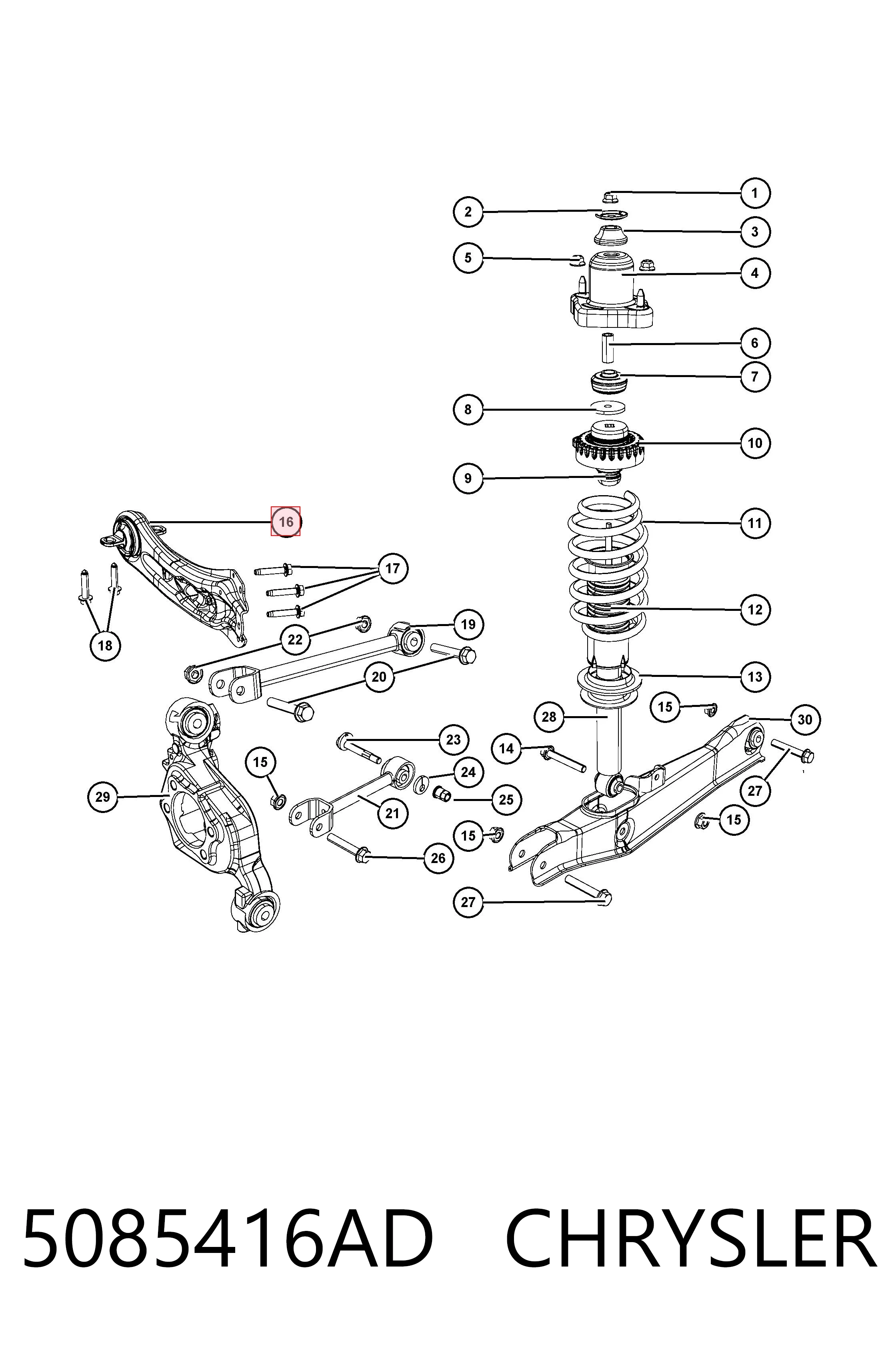 5085416AD Chrysler Wahacz (drążek) zawieszenia tylnego podłużny dolny prawy