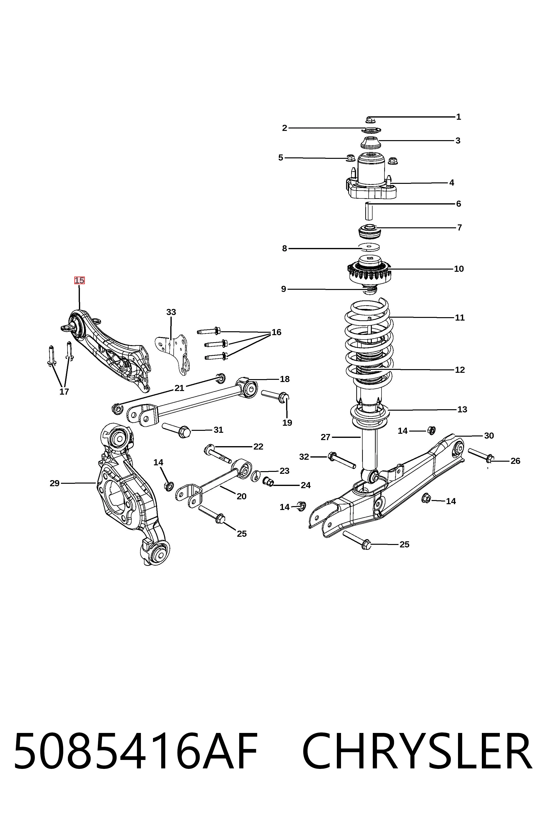 5085416AF Chrysler Wahacz (drążek) zawieszenia tylnego podłużny dolny prawy