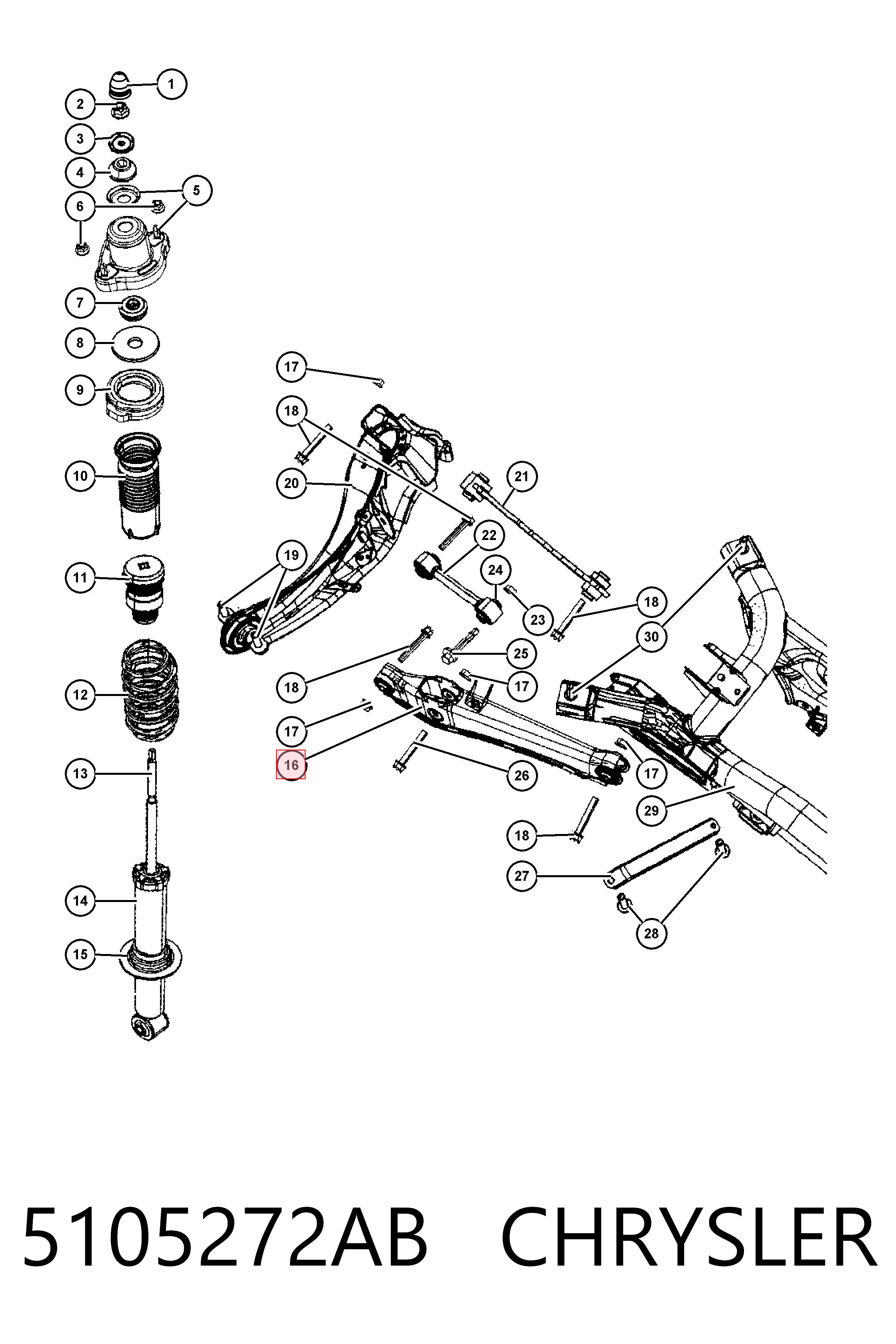 Do koszyka K05105272AF Fiat/Alfa/Lancia Wahacz zawieszenia tylnego dolny lewy/prawy