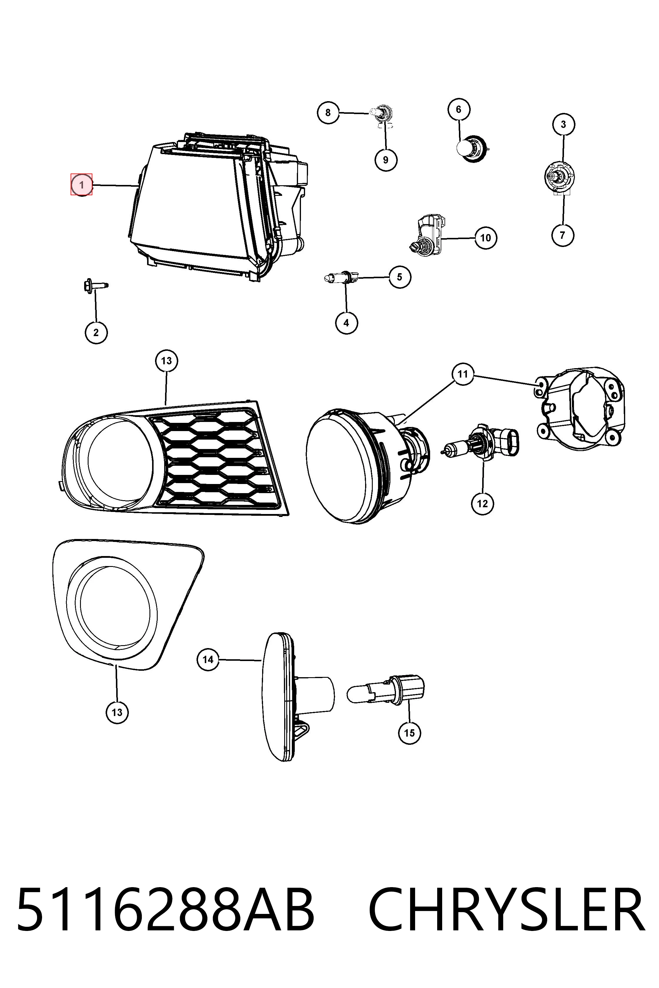 5116288AB Chrysler Reflektor prawy