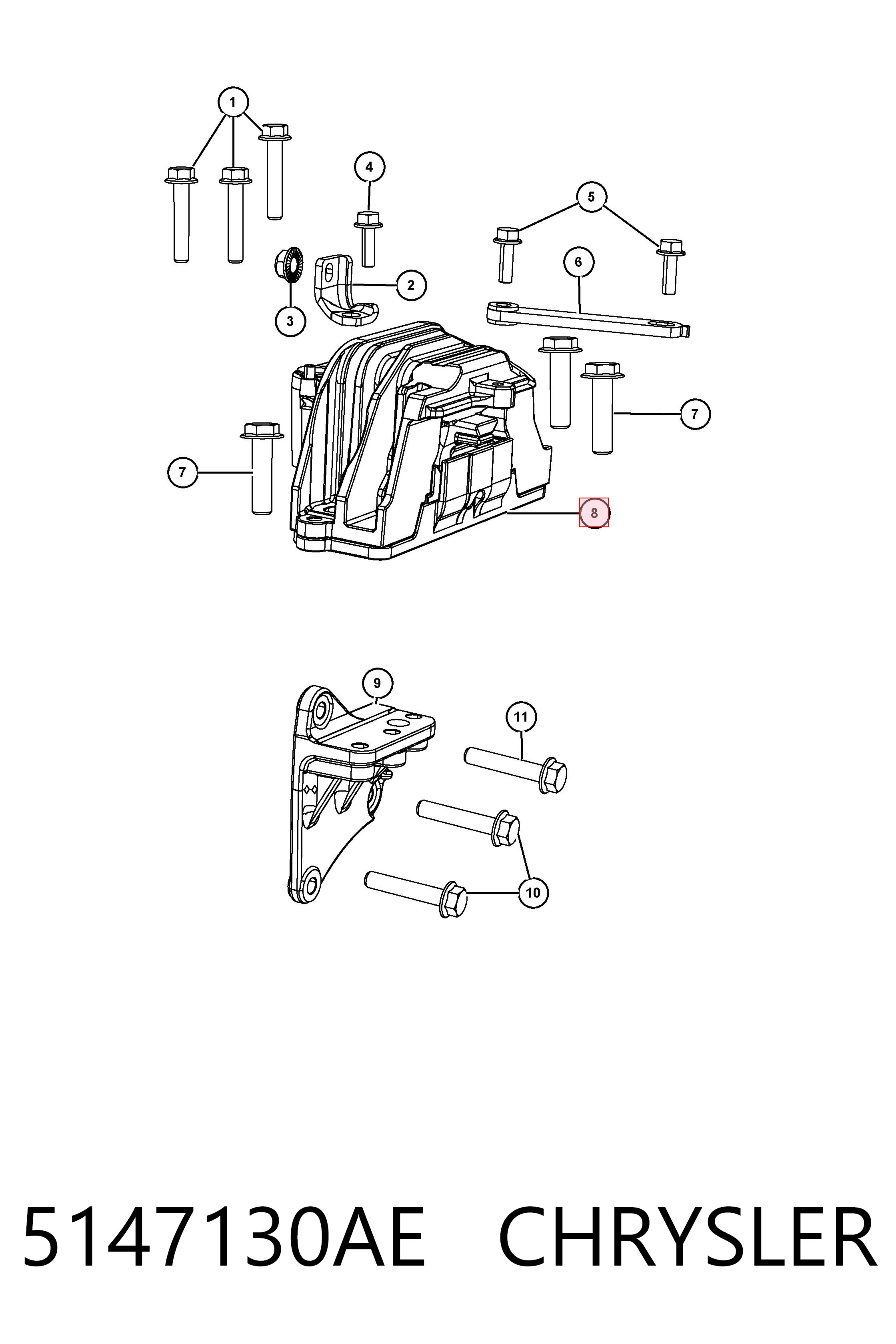 Poduszka (podpora) silnika prawa Fiat/Alfa/Lancia K05147130AE cena, od 113,89 USD
