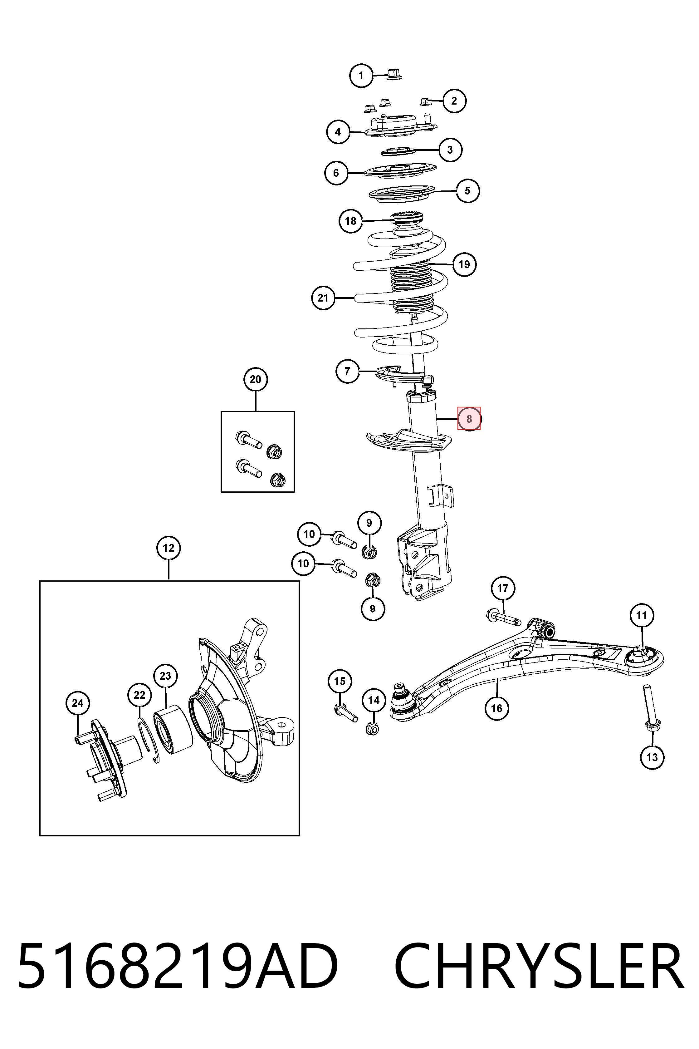 5168219AD Chrysler Amortyzator przedni lewy
