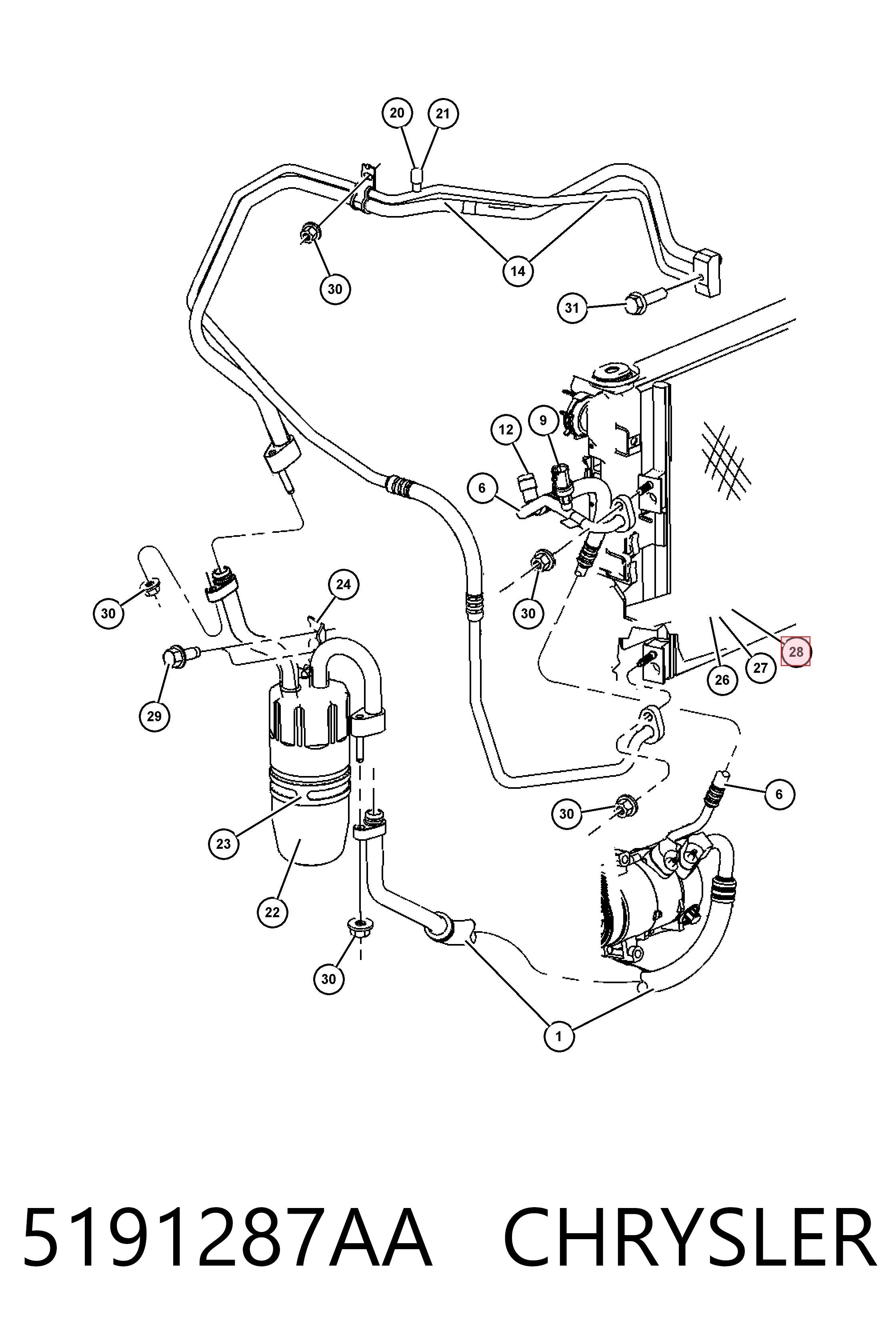 Chłodnica klimatyzacji Fiat/Alfa/Lancia K05191287AB cena, od 73,21 USD