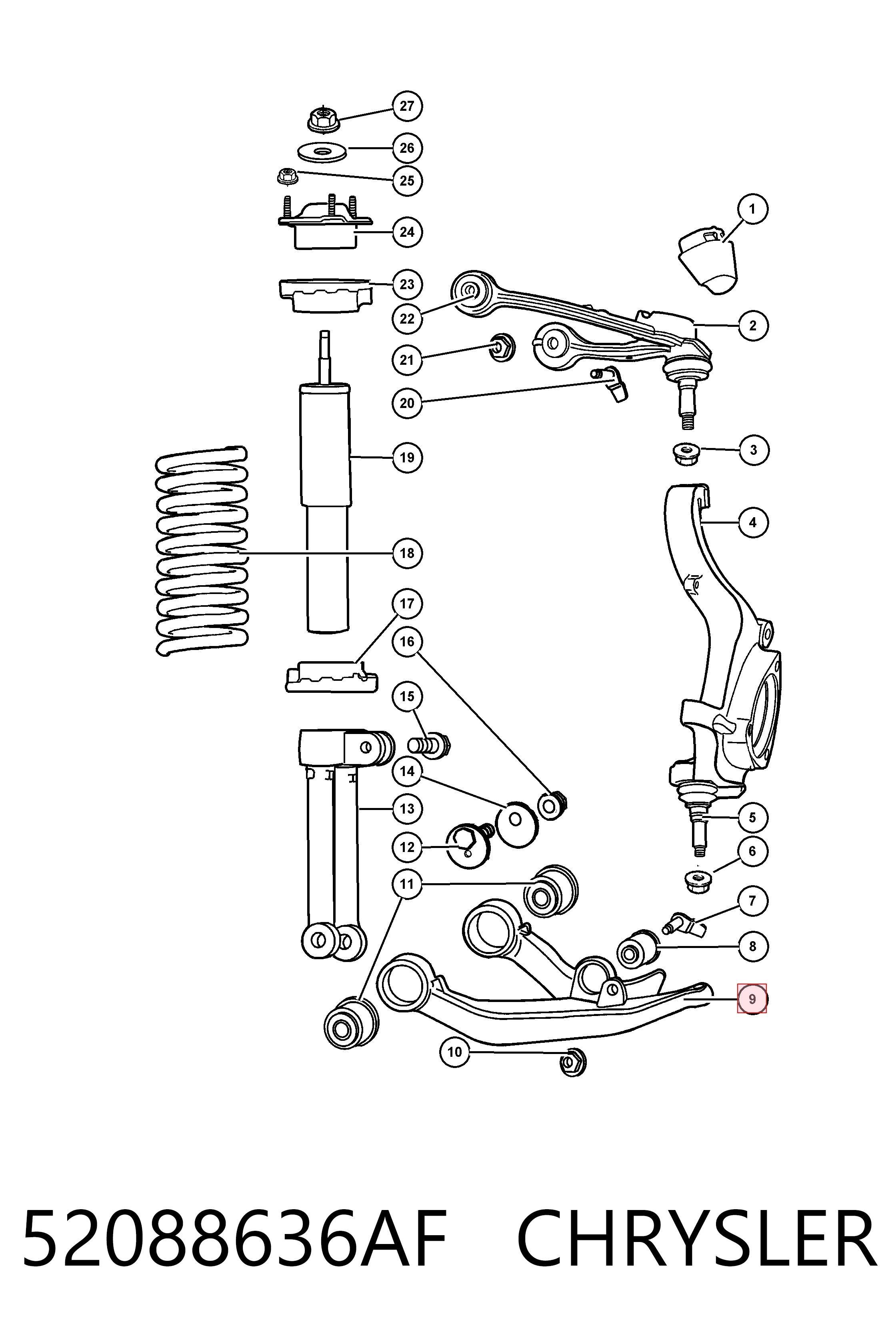 Wahacz zawieszenia przedniego dolny prawy do Jeep Liberty/Cherokee  