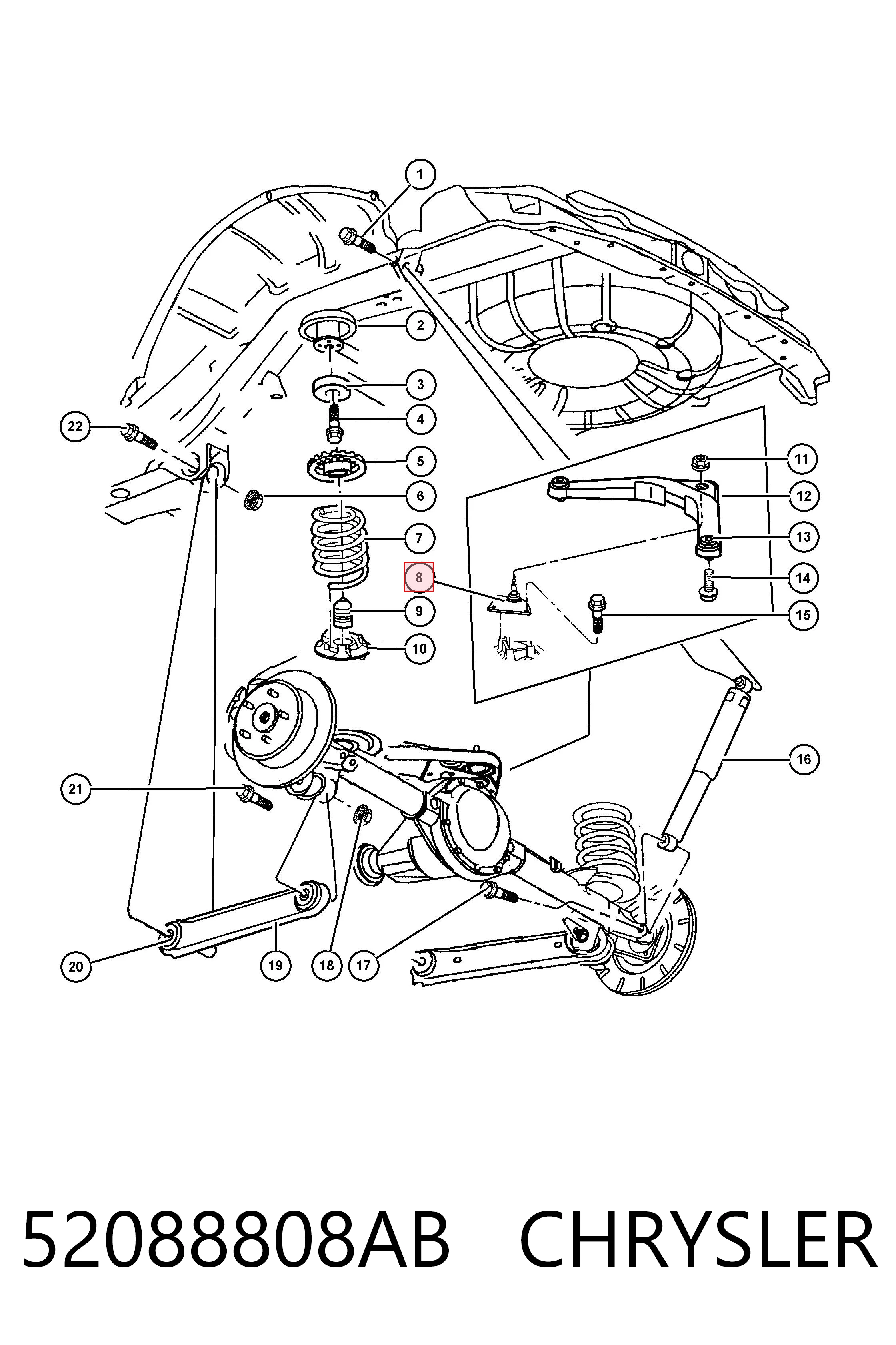 52088808AB Chrysler Sworzeń wahacza zawieszenia tylnego górny