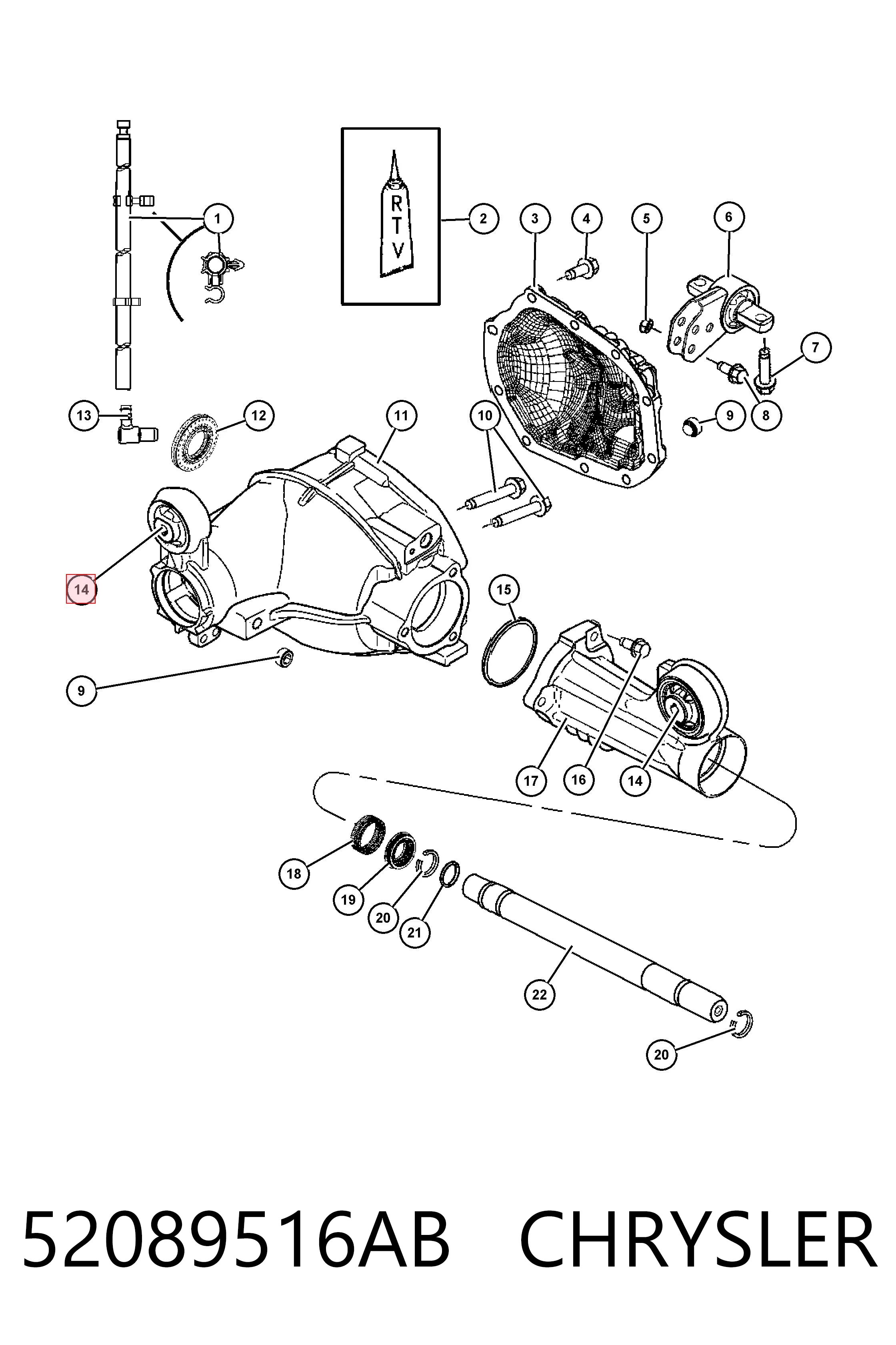 Silentblock tylny (poduszka) reduktora mostu przedniego Fiat/Alfa/Lancia K52089516AA