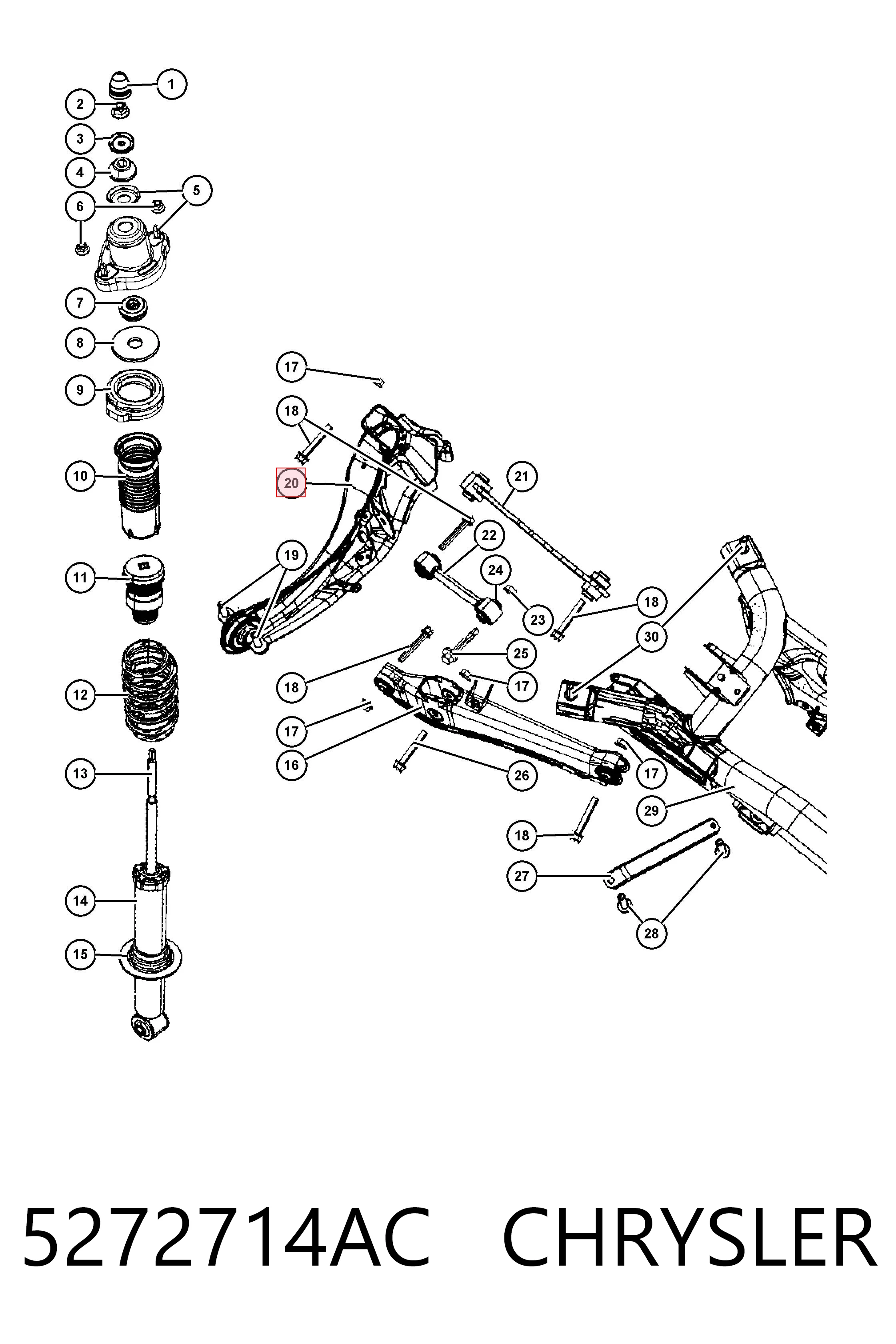 5272714AC Chrysler Wahacz (drążek) zawieszenia tylnego podłużny dolny prawy