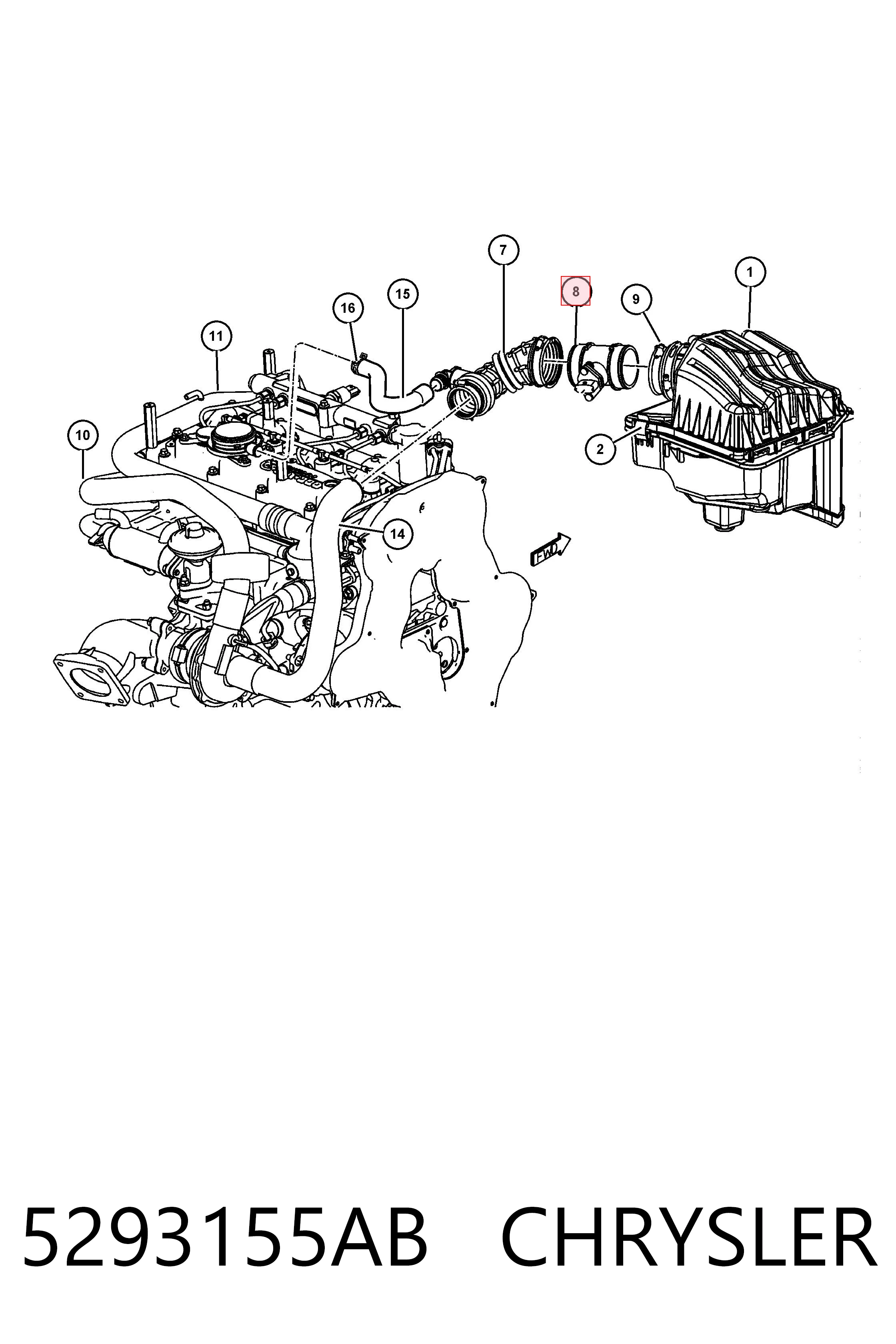 5293155AB Chrysler Czujnik przepływu powietrza, przepływomierz powietrza M.A.F.