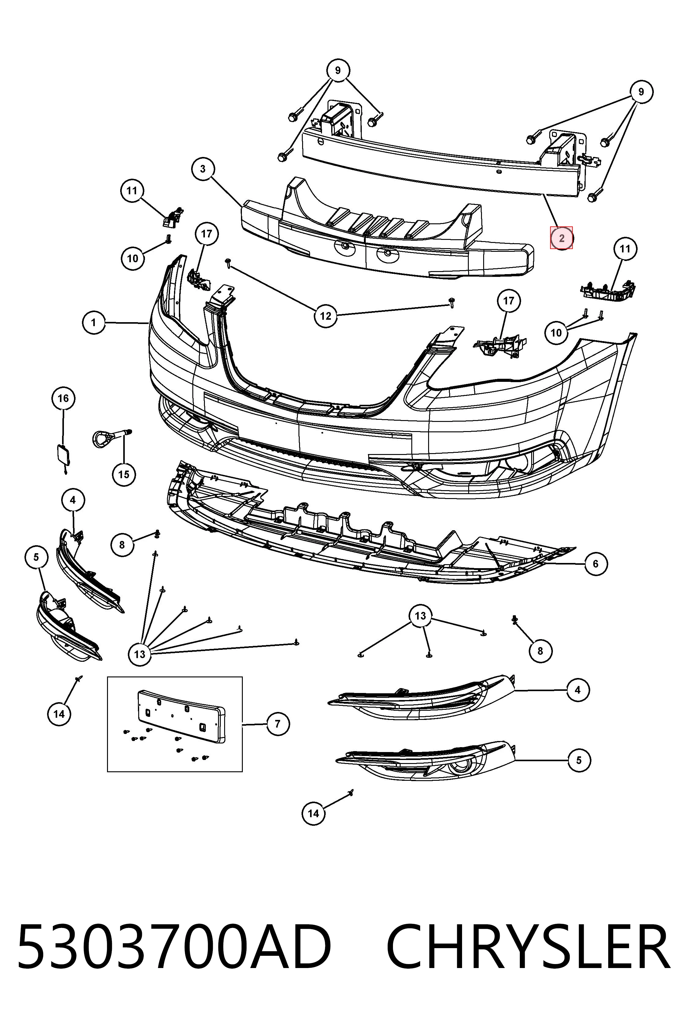 5303700AD Chrysler Wzmocnienie zderzaka przedniego