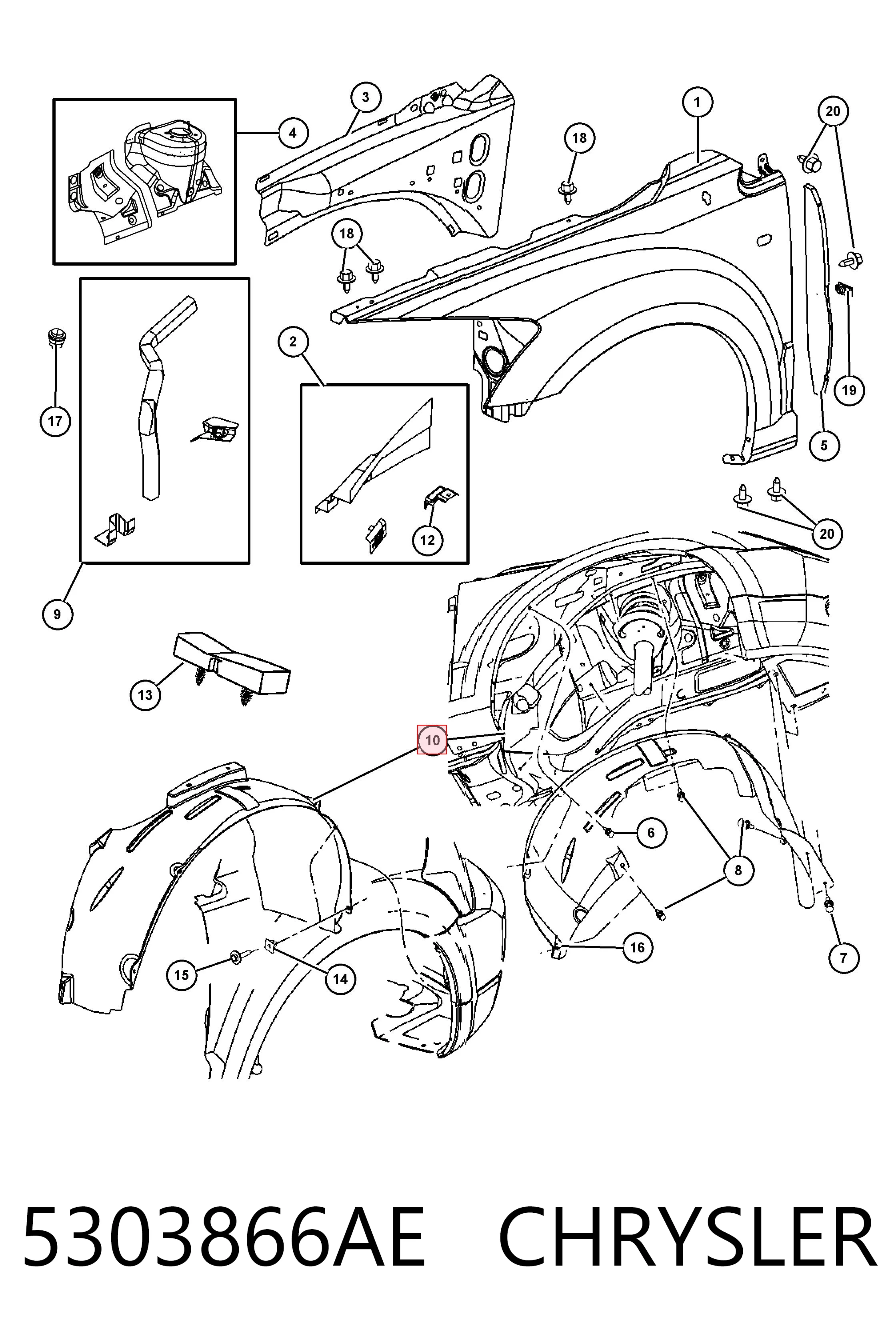 5303866AE Chrysler Nadkole błotnika przedniego prawe
