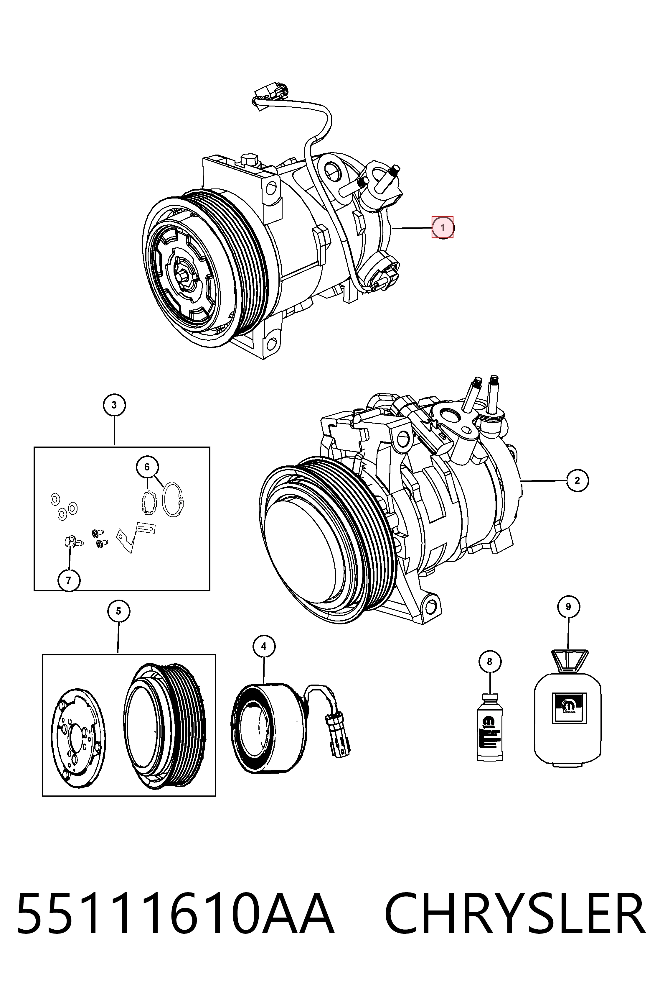 55111610AA Chrysler Sprężarka klimatyzacji