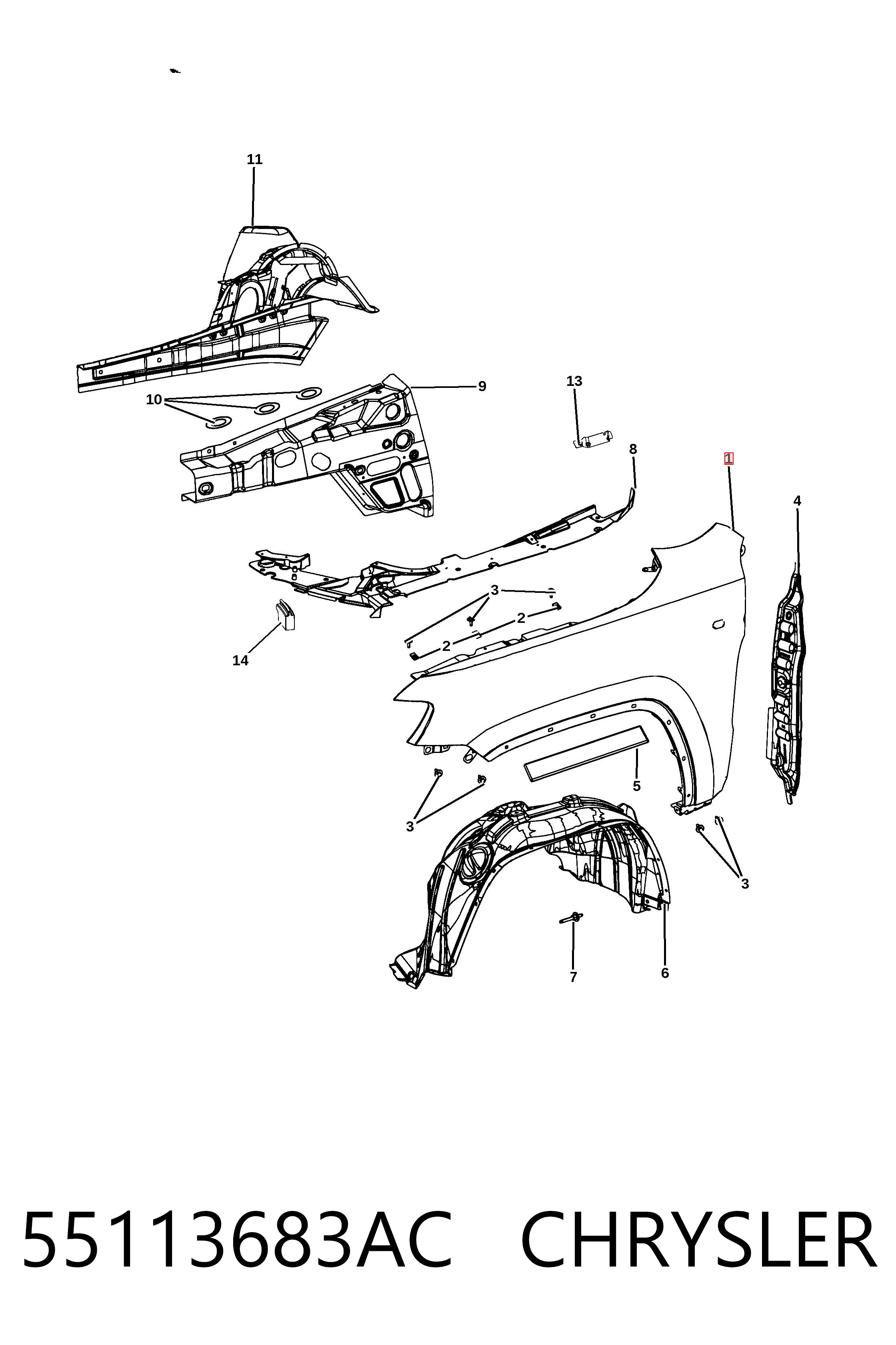 Błotnik przedni lewy do Jeep Grand Cherokee IV WK