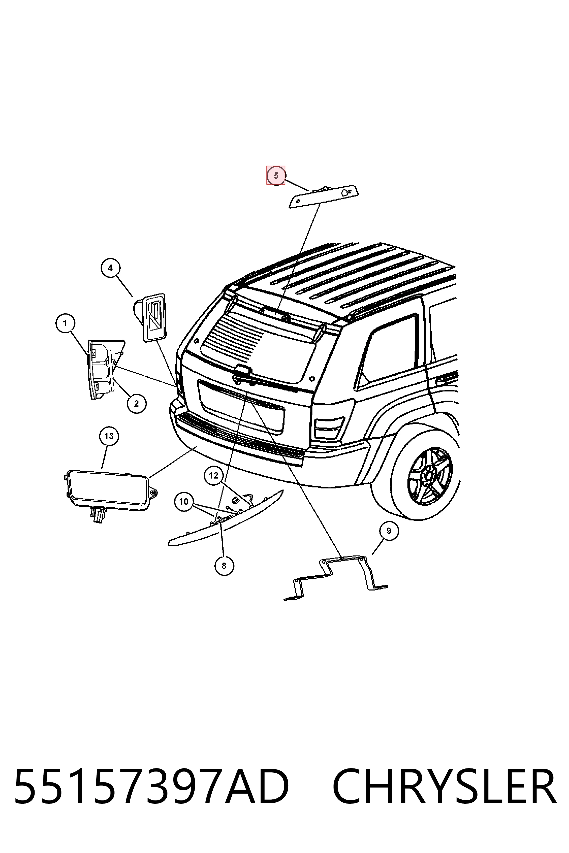 Lampa stop tylna dodatkowa Jeep Grand Cherokee LIMITED SUV (2005 - 2010) cena, od 95,80 USD