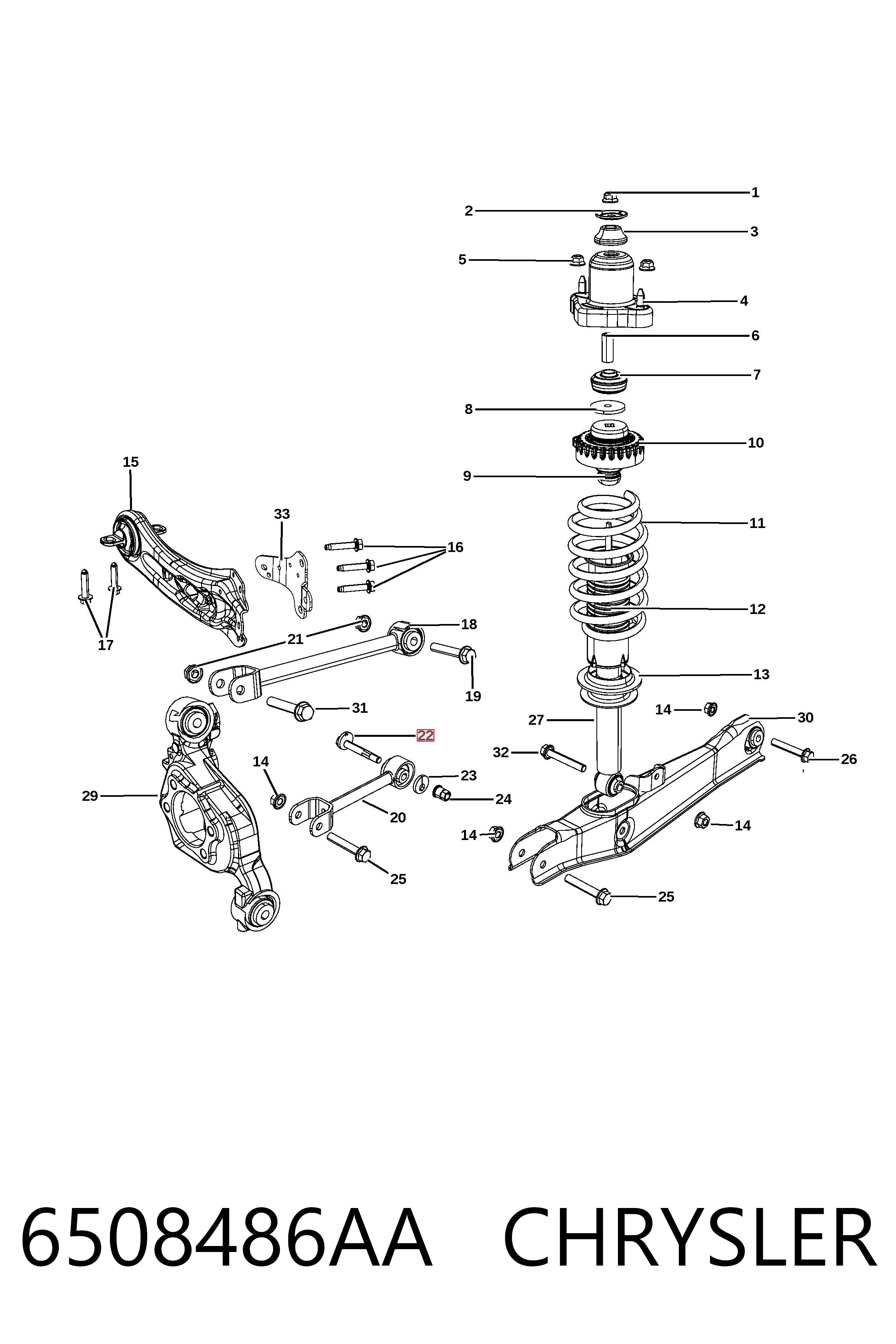 6508486AA Chrysler Śruba mocowania wahacza tylnego dolnego wewnętrzna
