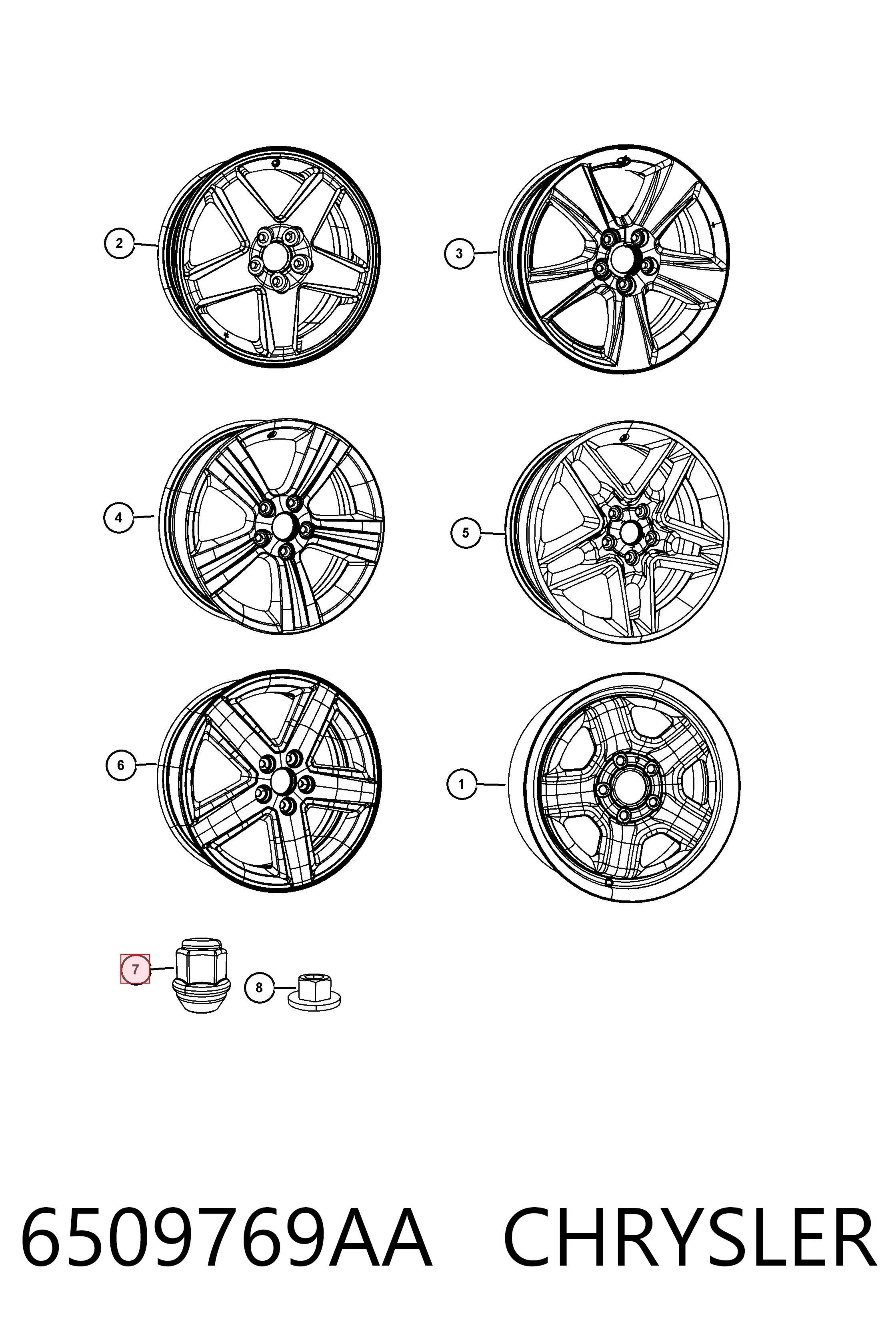 6509769AA Chrysler Nakrętka koła
