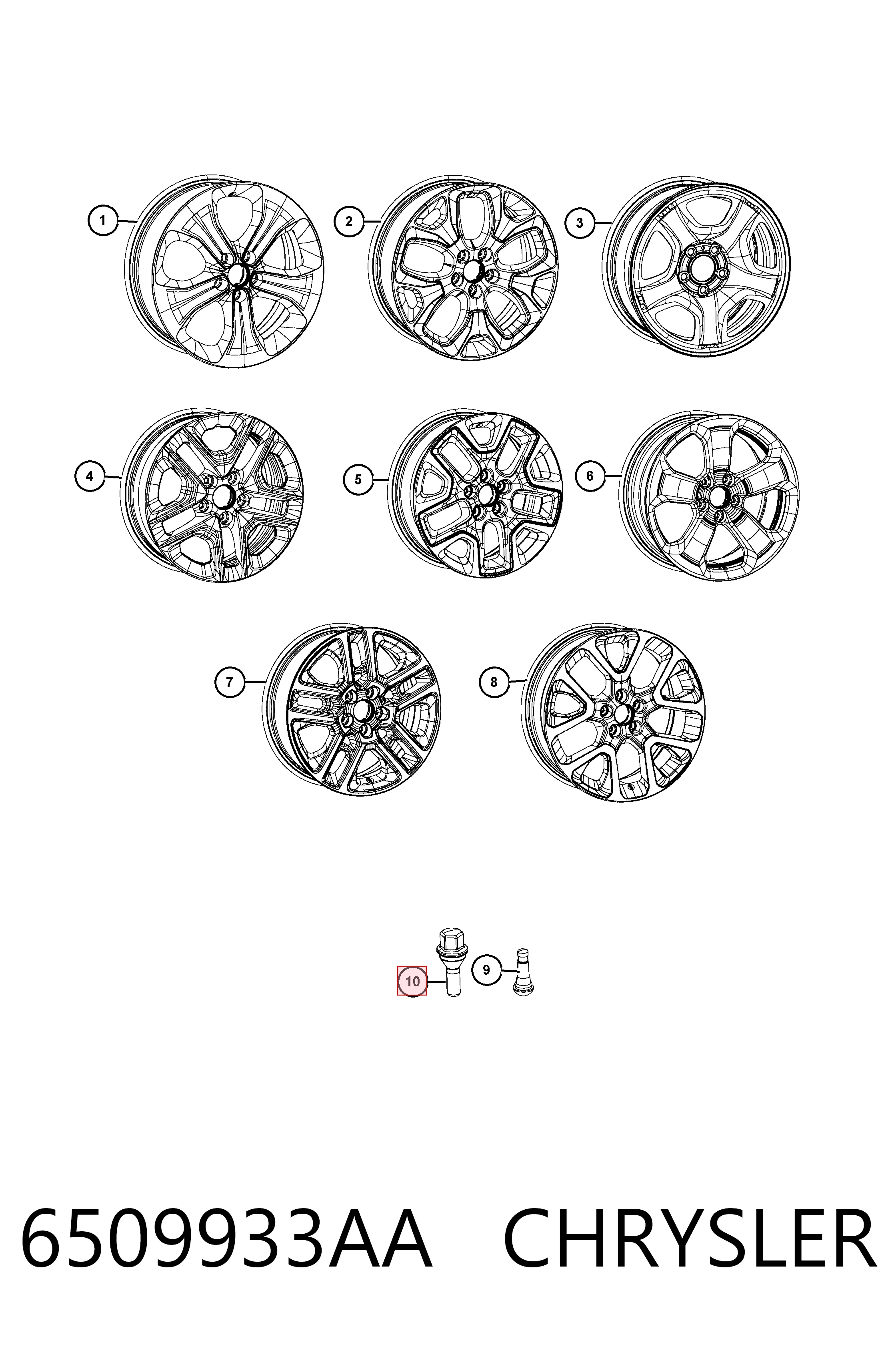 6509933AA Chrysler Śruba koła